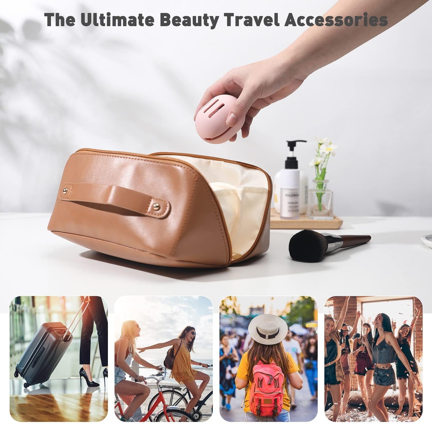 BEZOX Makeup Blender with Holder, Non-Latex Beauty Sponge with Case of Premium Silicone for Blending Liquid Foundations Cosmetics, Travel Sponge Holders, Soft and Skin-Friendly - Pink image number 2