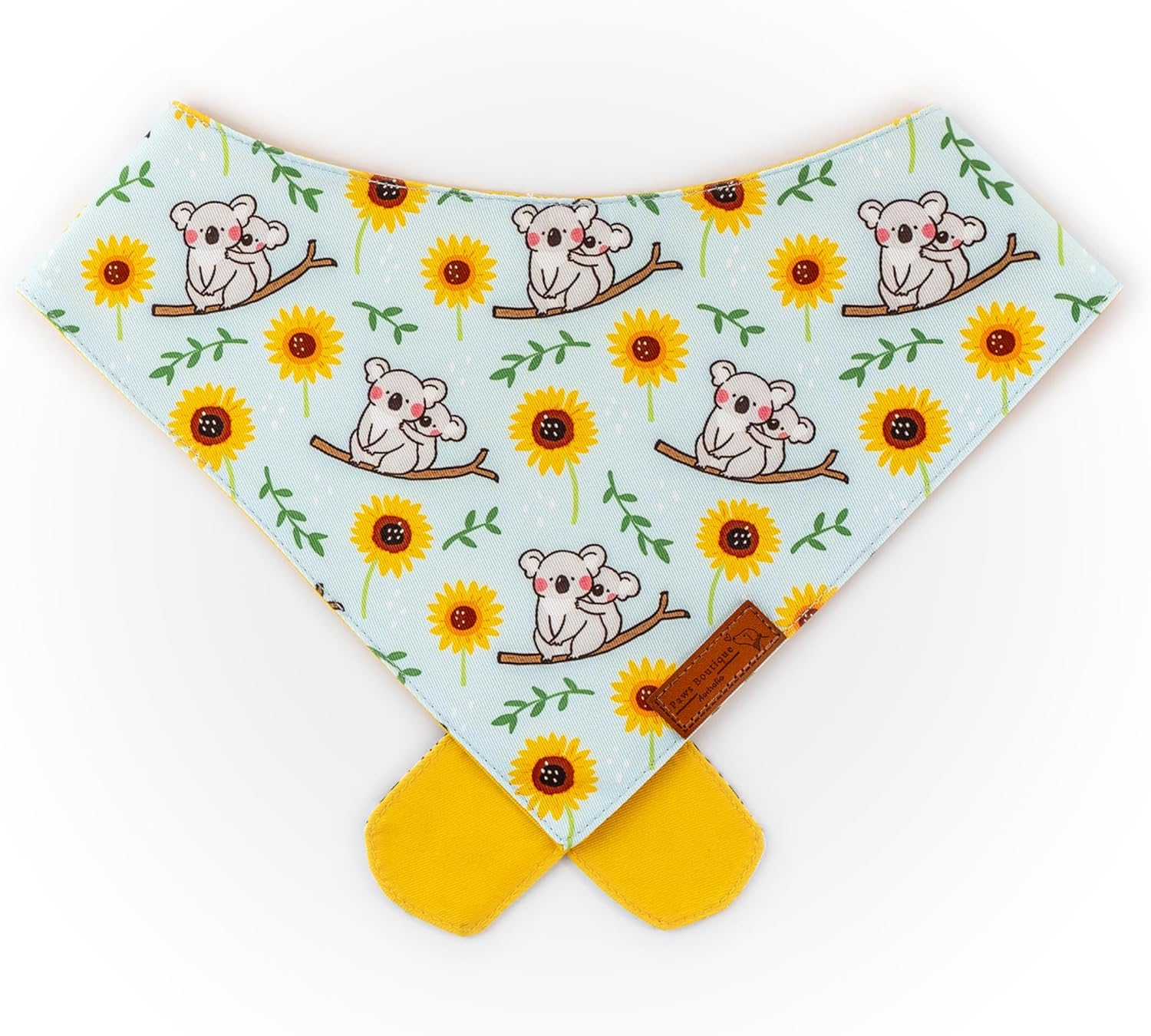 Paws Boutique Premium Dog Bandana/Scarf | Design: Sunflower Koala Cuddles | Reversible Dual Layered/Sided | Small, Medium & Large Pets | Unique Style | Accessories for Puppies & Dogs (S) image number 3