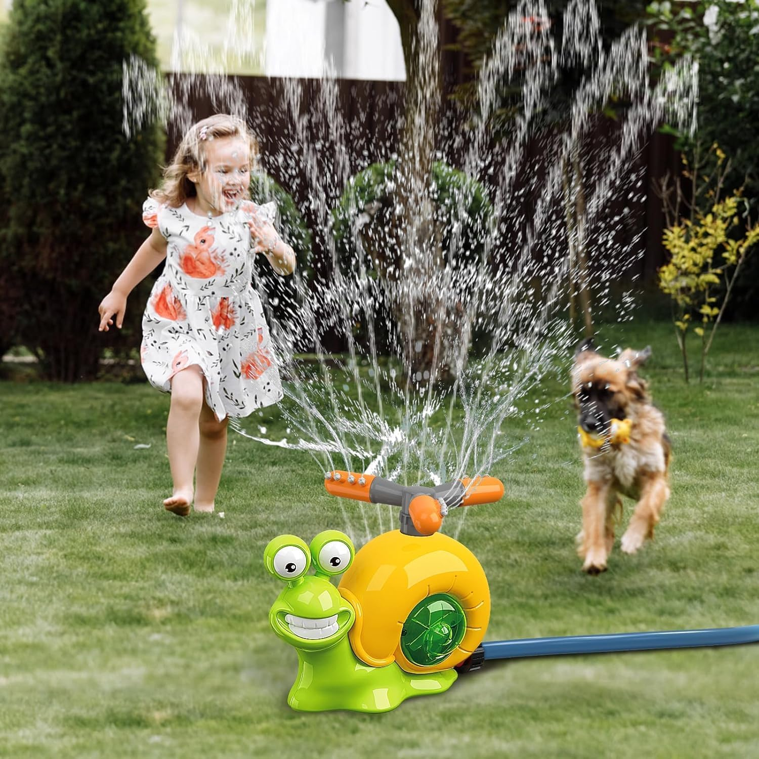 Water Sprinkler Baseball Toy for Kids Outdoor Play, 2 in 1 Snail Summer Water Game with 2 Sprinkler Heads, 360&deg; Roating Spray Water Baseball for Boys Girls Summer Backyard Lawn Pool Party Fun