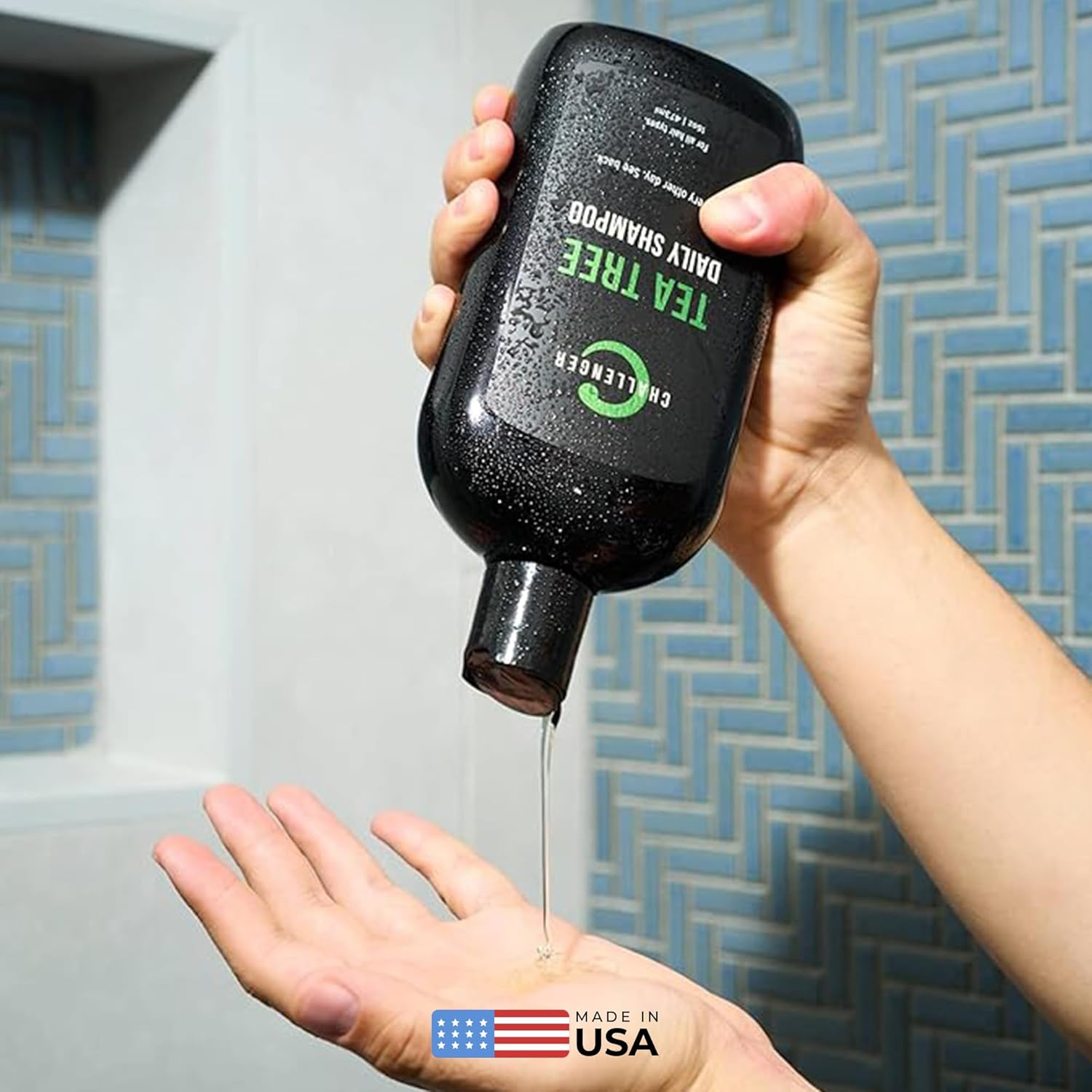 (1 Bottle - 470Ml) - New Tea Tree Shampoo by Challenger - 470Ml - Premium Ingredients - Argan Oil, Biotin, Keratin, Vitamin C, Vitamin D, Protein, & No Sulphates or Artificial Colours. (2-3 Month Supply) image number 1