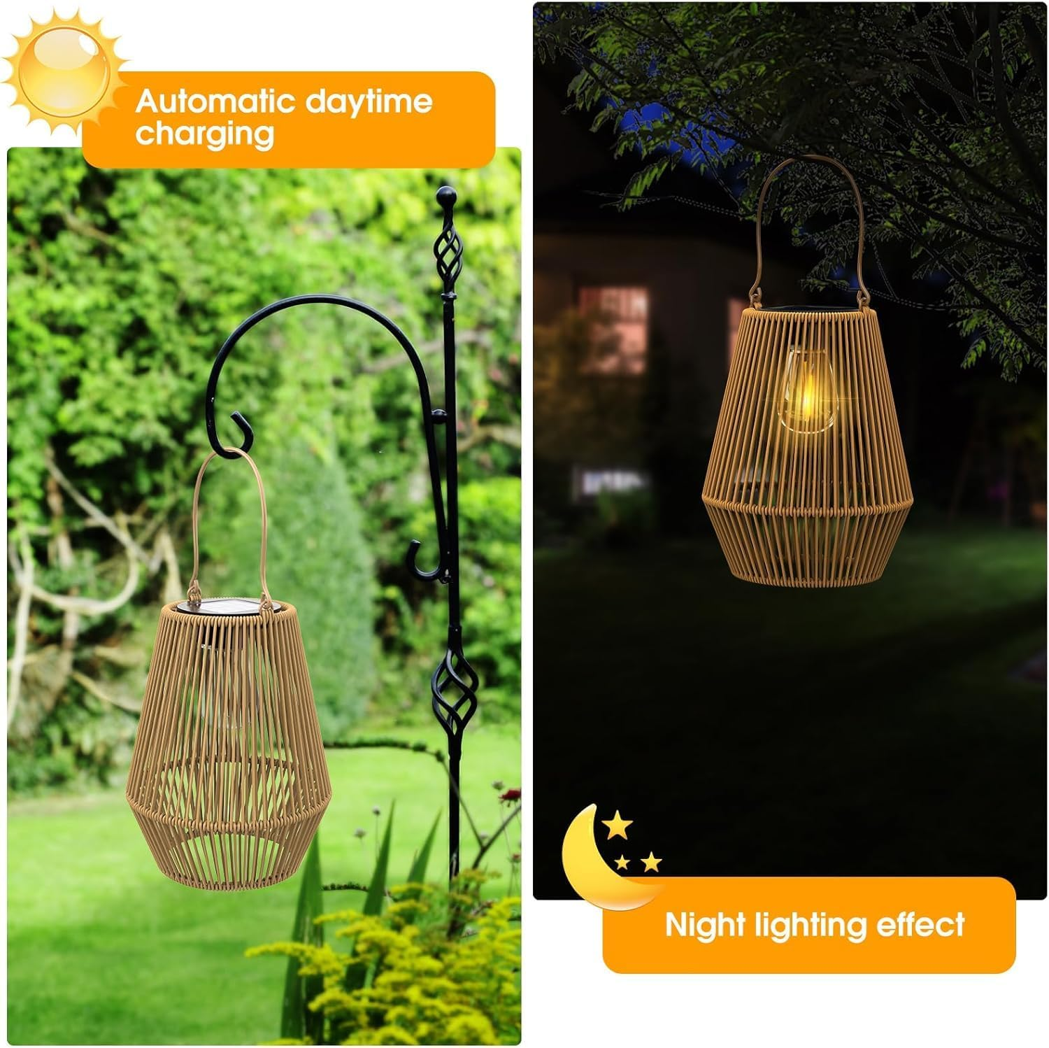 Solar Lanterns Outdoor, Rattan Waterproof Solar Lights for outside Hanging Solar Lights Solar Lamp Lights Decoration for Christmas Garden Yard Patio Porch Trees Lawn Pathway, 2 Pack image number 1