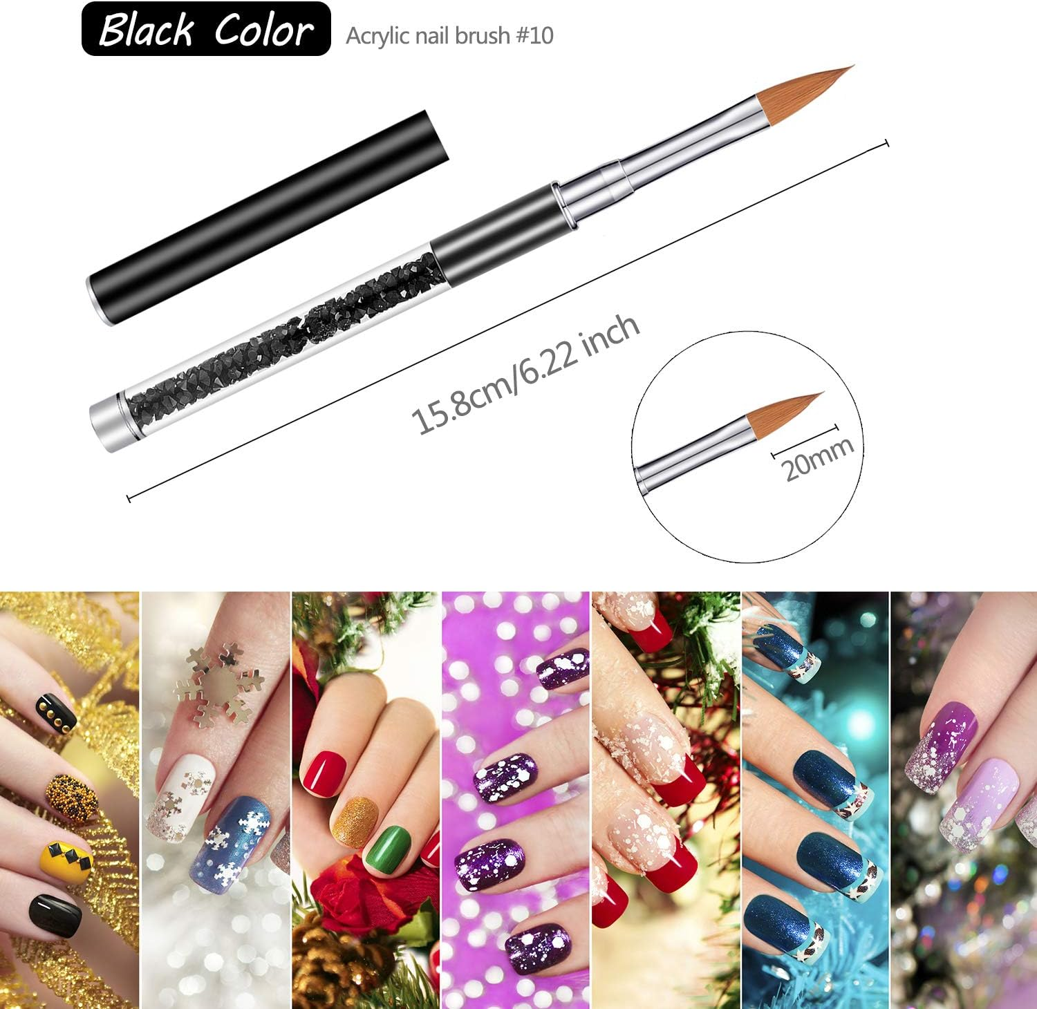 5 Pieces Rhinestone Nail Brush Set Metal Handle 3D Nail Art Brush Salon Using Acrylic Manicure Brush, Size 4, 6, 8, 10, 12 image number 3