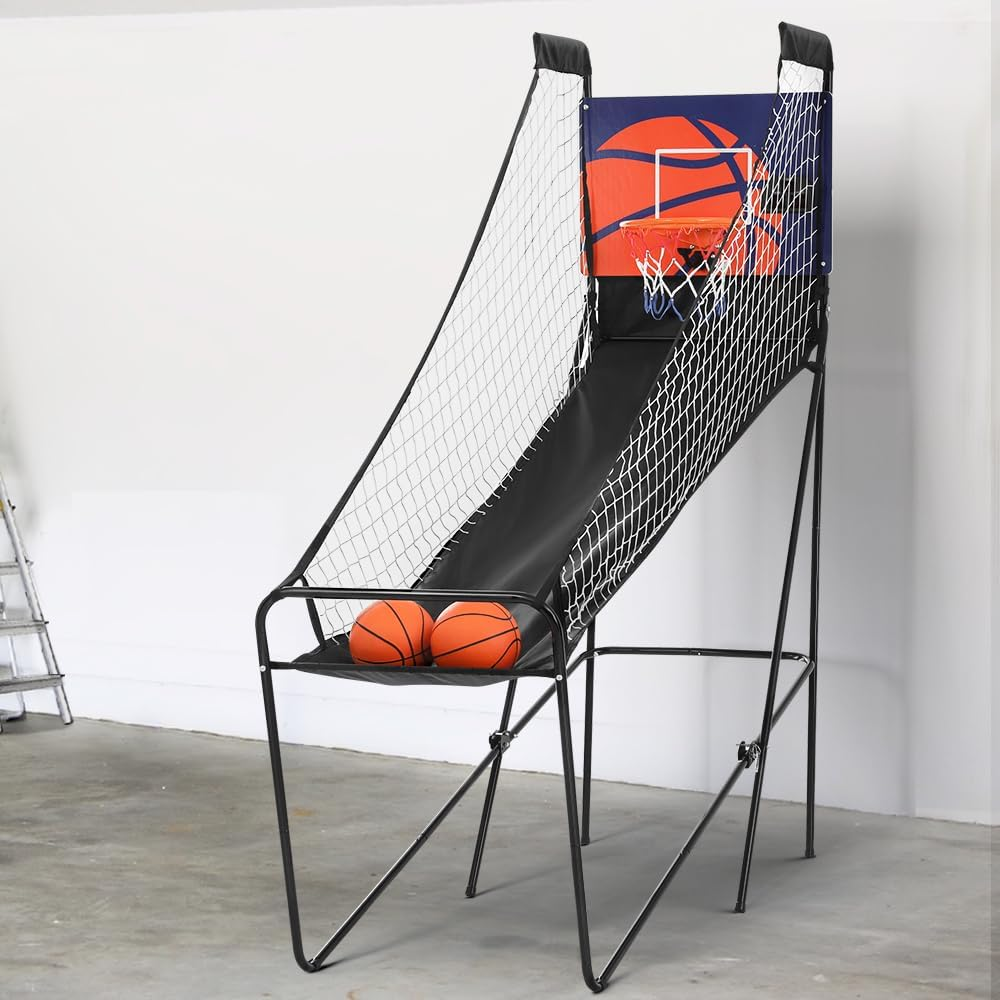 Everfit Basketball Arcade Game, Foldable Basketballs Machine Dual Shot Electronic Scorer 8 Games Basket Shooting System Adjustable Indoor Outdoor for Kids Adult, Black