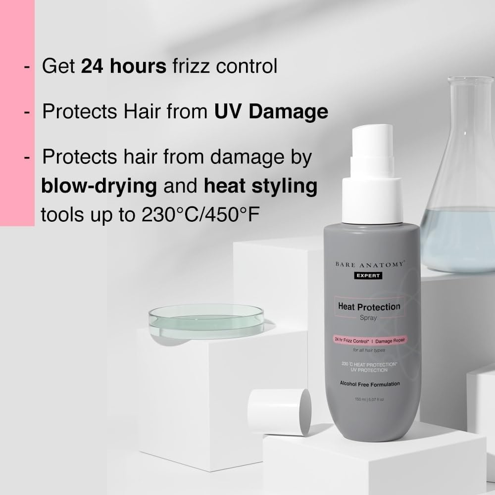 Bare Anatomy Heat Protection Spray Serum| Controls Frizz for up to 24 Hrs | Vitamin E| Pea Protein & Veg Keratin Enriched | Paraben Free | for Women & Men | Vegan |230 &deg;C Heat Protection 5.2 Floz image number 2