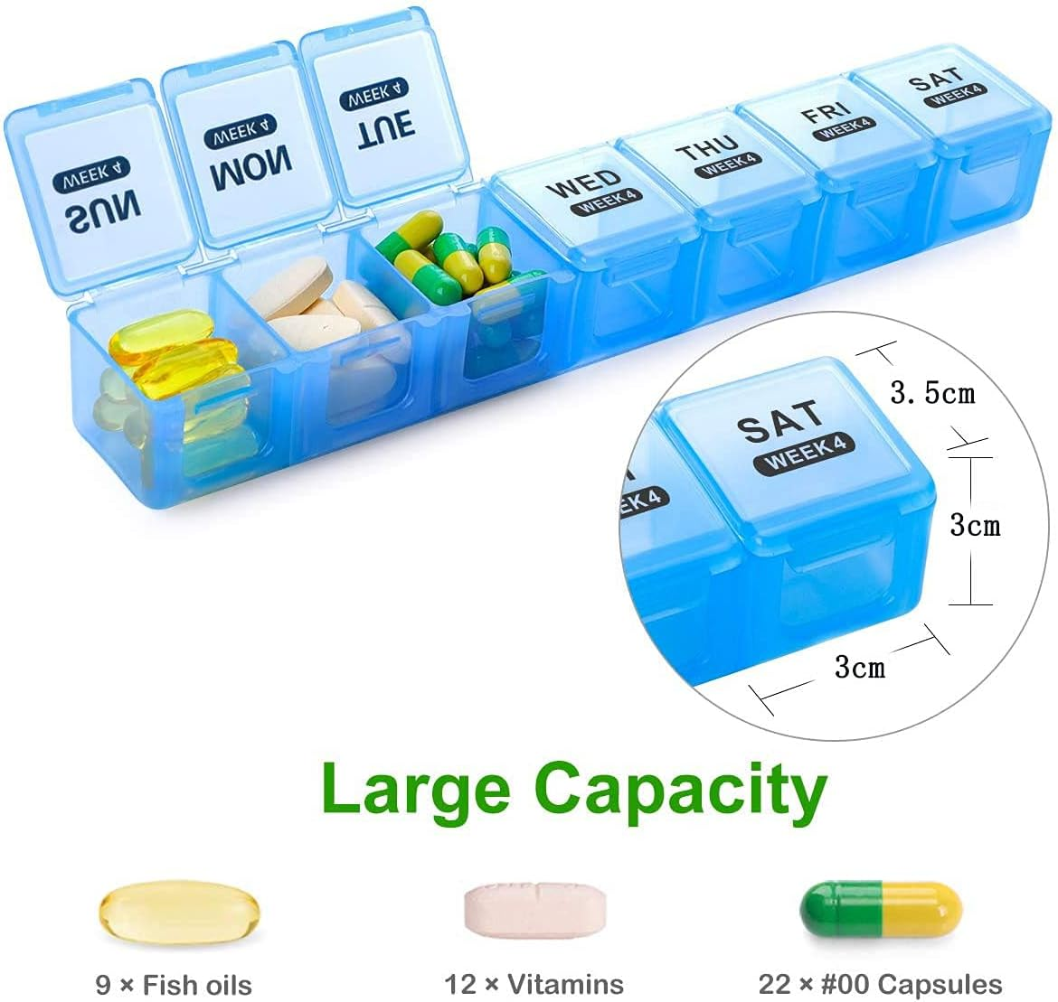 Monthly Pill Organizer, 28 Day Pill Box, 4 Week Moisture-Proof Medicine Organizer, Large Daily Pill Cases for Pills/Vitamin/Fish Oil/Supplements image number 3