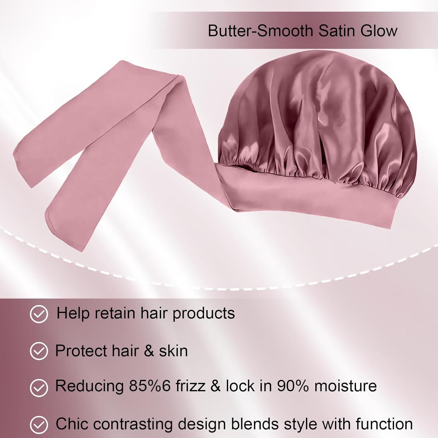 Silky Satin Bonnet for Sleeping,Single Layer Silk Satin Hair Bonnet Women with Tie Band (Bean Paste)