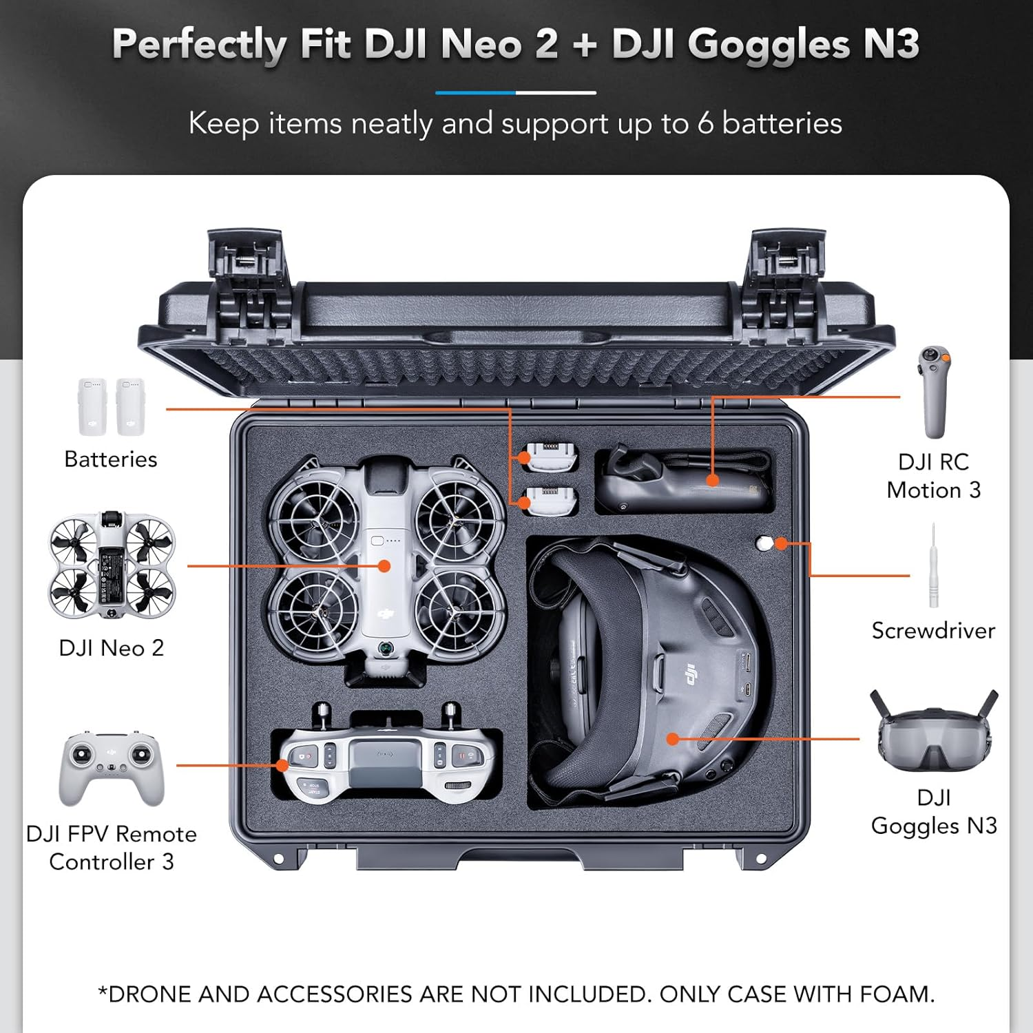 Lykus Titan N210 Waterproof Hard Case for DJI Neo 2 Motion Combo, Goggles N3/3, RC Motion 3, FPV Controller 3, Support up to 8 Batteries [CASE ONLY] image number 5