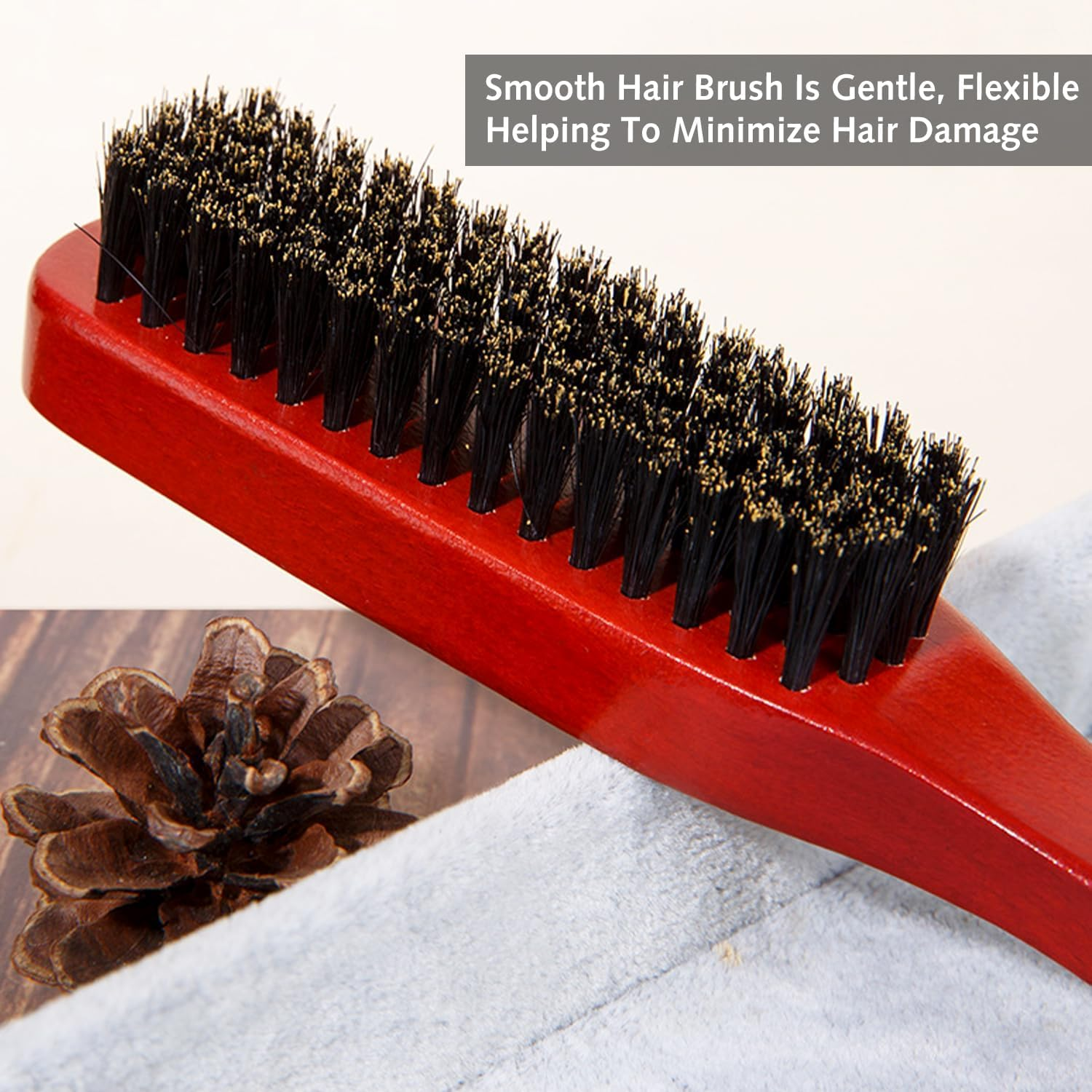 Pack of 2 Boar Bristle Hair Brush, Comb and Scissors Tools, Comfortable Handle, Easy to Carry, Suitable for Trimming and Combing Long, Thick, Curly, Thin, Thick Hair, Beard image number 3