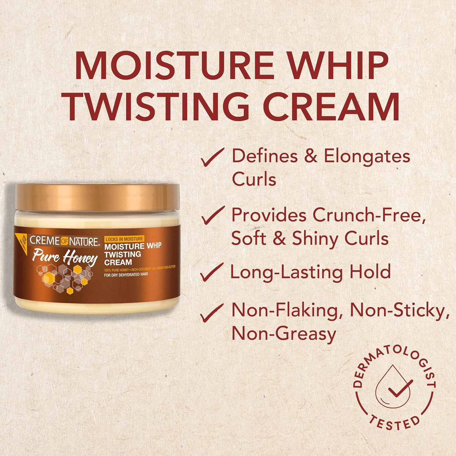 Creme of Nature Curl Cream for Curly Hair By, Pure Honey Moisture Whip Twisting Cream for Dry Dehydrated Hair, 11.5 Fl Oz