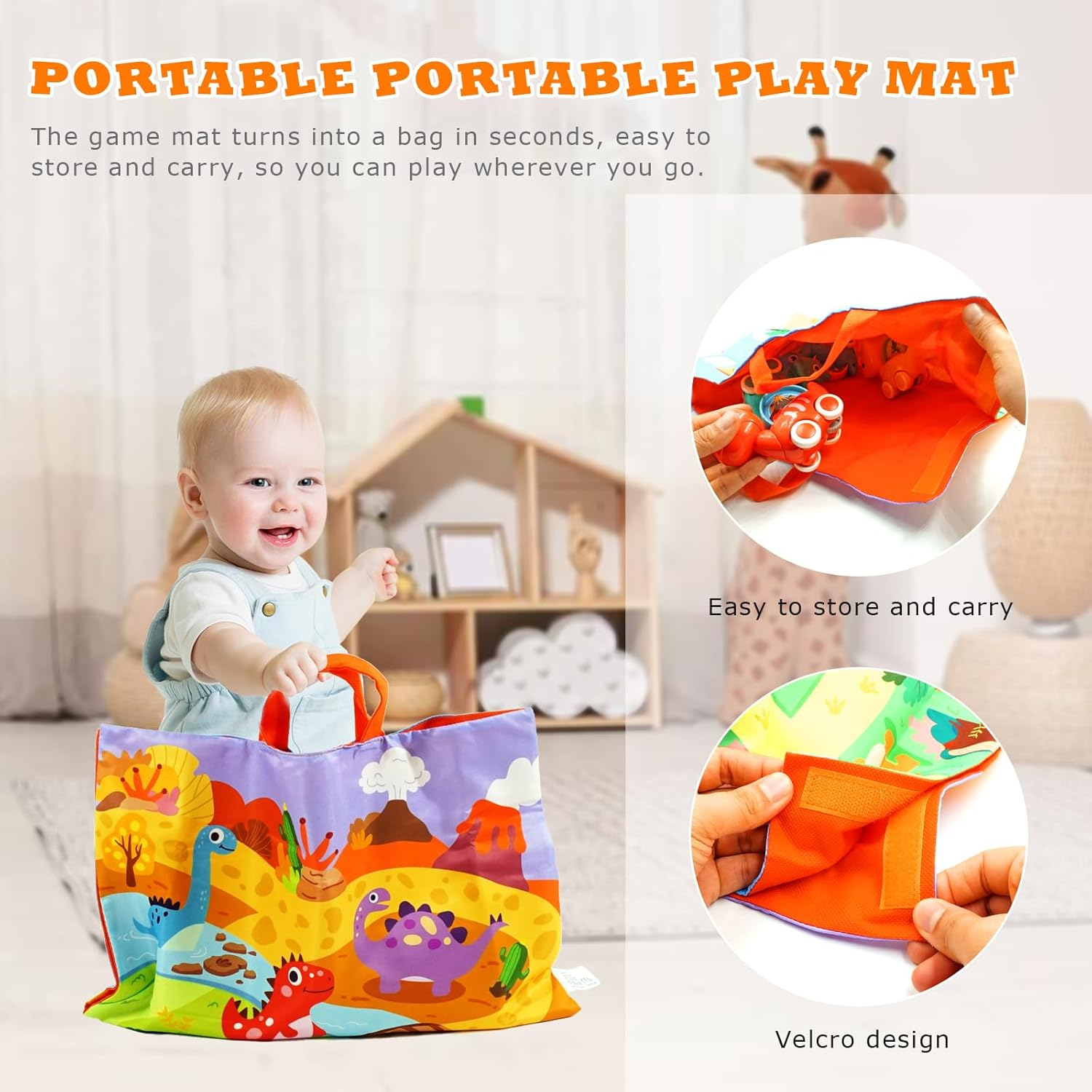 4 PCS Dinosaur Car Toys with Playmat/Storage Bag,1St Birthday Gifts for Toddler Toys Age 1-2, Baby for 1 2 Year Old Boy, 1 2 Year Old Boy Birthday Gift for Infant Toddlers image number 4