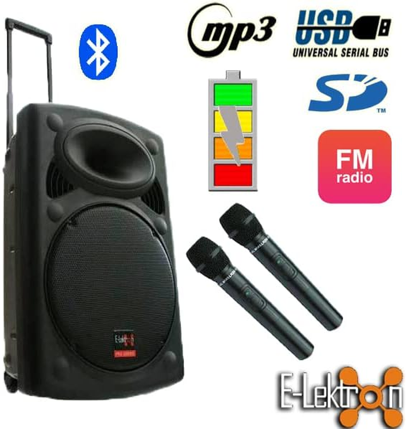 E-Lektron EL38-M Package 2 X 15 Inch 1800W Bluetooth 5.0 TWS Linkable Portable Speaker Set Laud Sound PA System with Stands