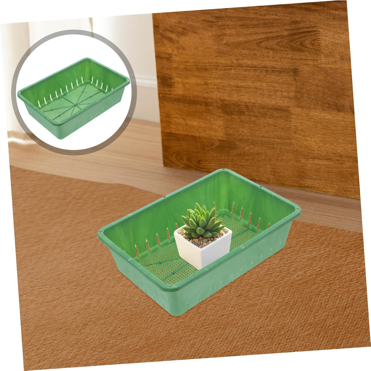 MOBUTOFU Seedling Starter Tray and Sprouting Tray for Indoor Gardening Breathable Design Small Size 26&times;18&times;7Cm 2Pcs Suitable for Seed and Succulent Growing image number 4