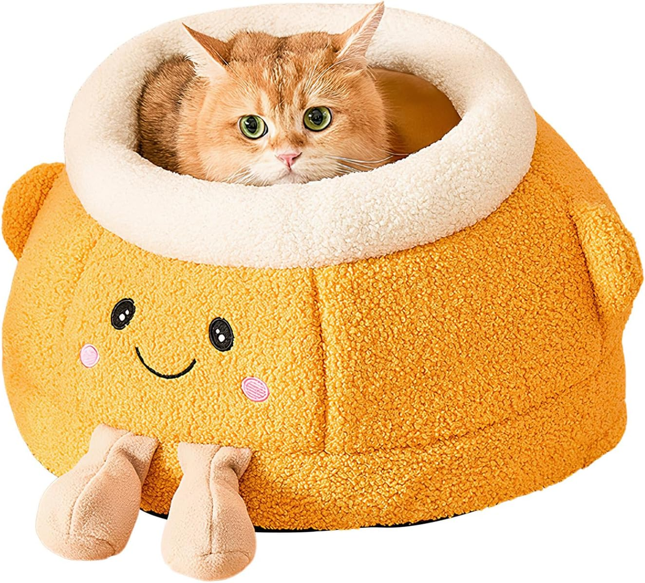 Cat Nest Bed | Soft Cute Warm Orange Shaped Dog Supplies | Cat Cave Bed - for Indoor Winter Travel Car Camping Desk Bedside Window Chair Couch Room Shelter