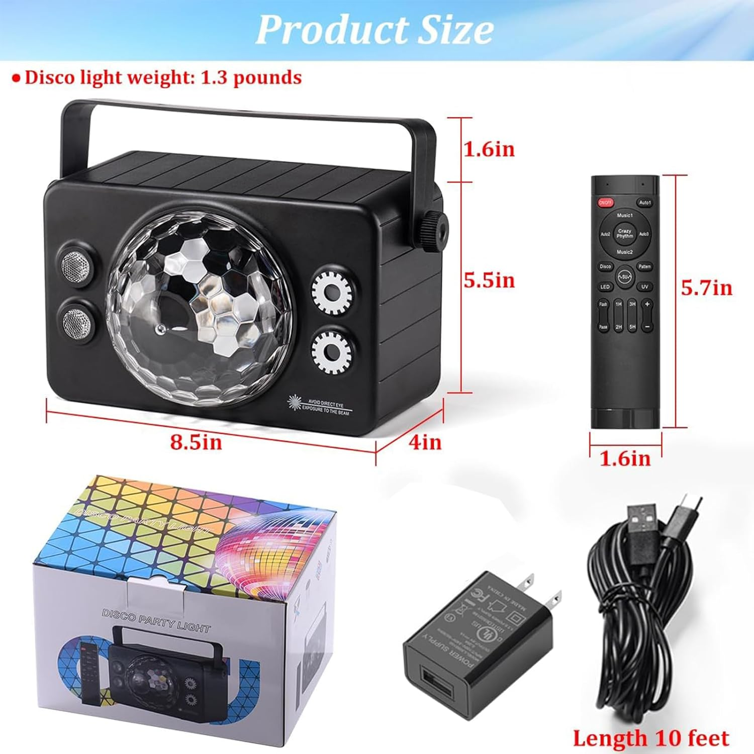 PAIFIEVD 6 Color Disco Ball Light Sound Activated DJ Lights, Strobe Stage Light for Indoor Dance Parties, Birthday, Karaoke, Halloween, Christmas image number 3