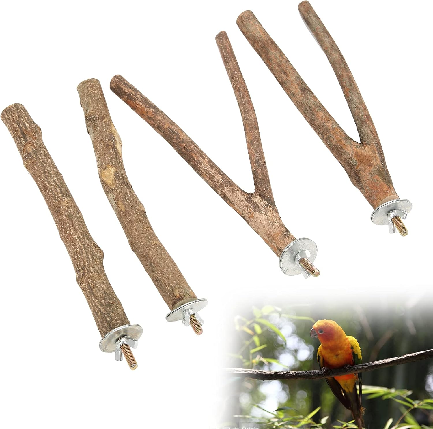 SYMY Bird Perch Stand Set Inherent Wooden Cage Perch Stand for Parrots to Stand Climb and Play image number 2