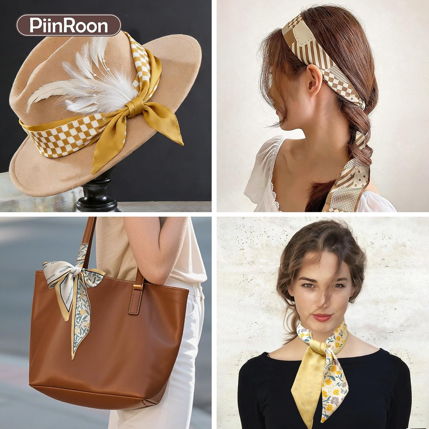 Piinroon Purse Scarf for Handbags, 8 Pcs Satin Bag Scarf for Women, Fashion Handbag Handle Ribbon Head Scarves Neck Scarf Women Neckerchief for Neck Hair Handbags Purse Accessories image number 5