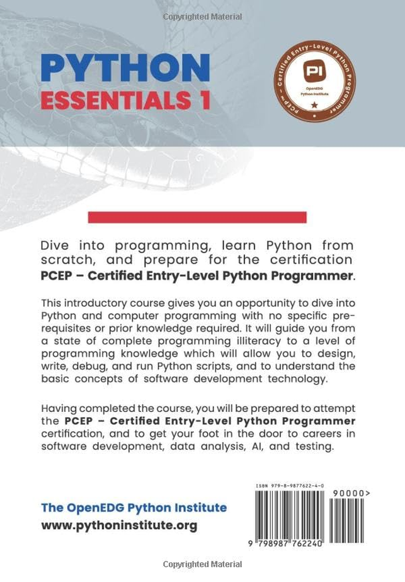Python Essentials 1: the Official Openedg Python Institute Course Book &ndash; Aligned with Pcep-30-0X Certification Exam