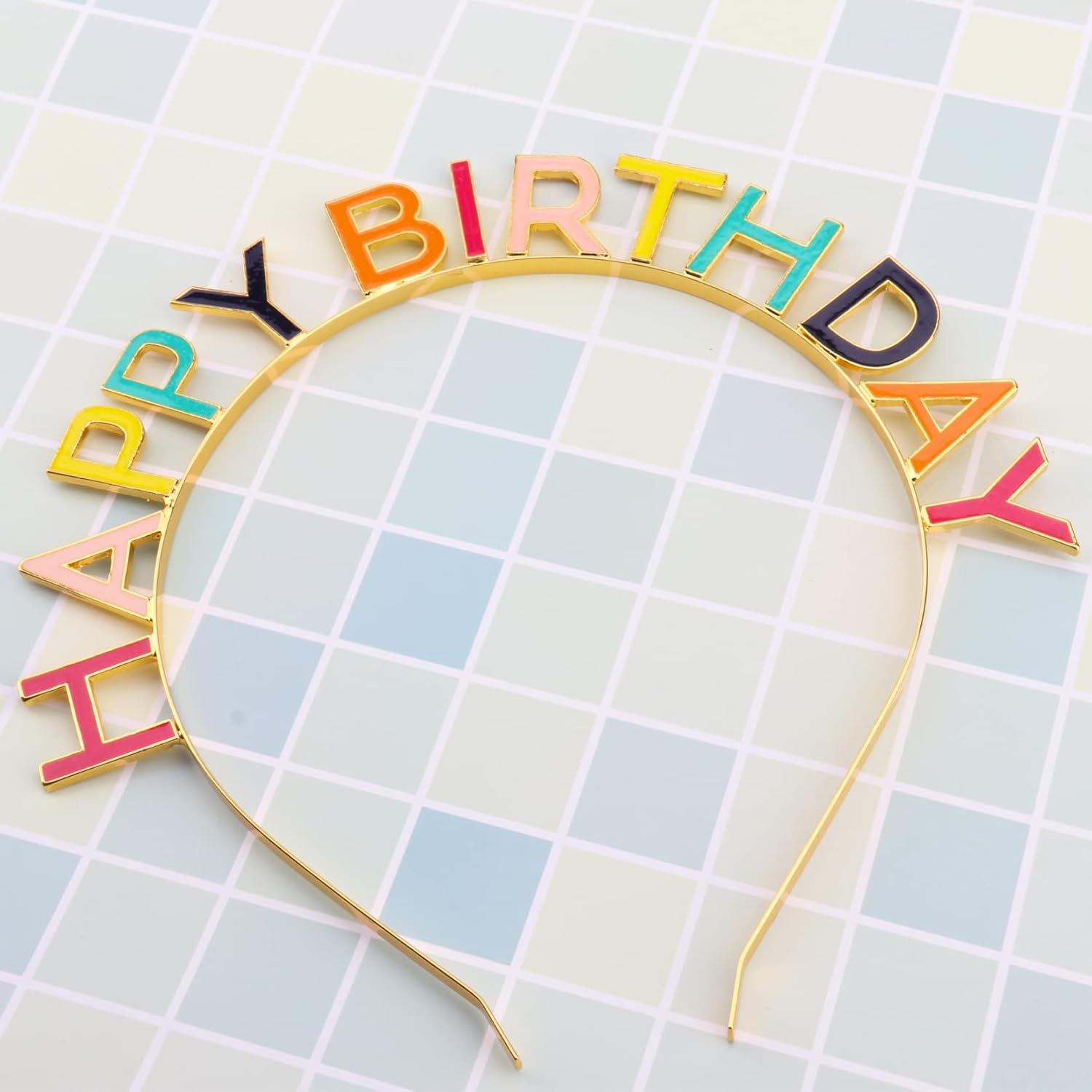 Happy Birthday Crown Rainbow Alloy Headband Birthday Headpiece for Women Girls Birthday Gift and Party Decorations Colorful image number 5