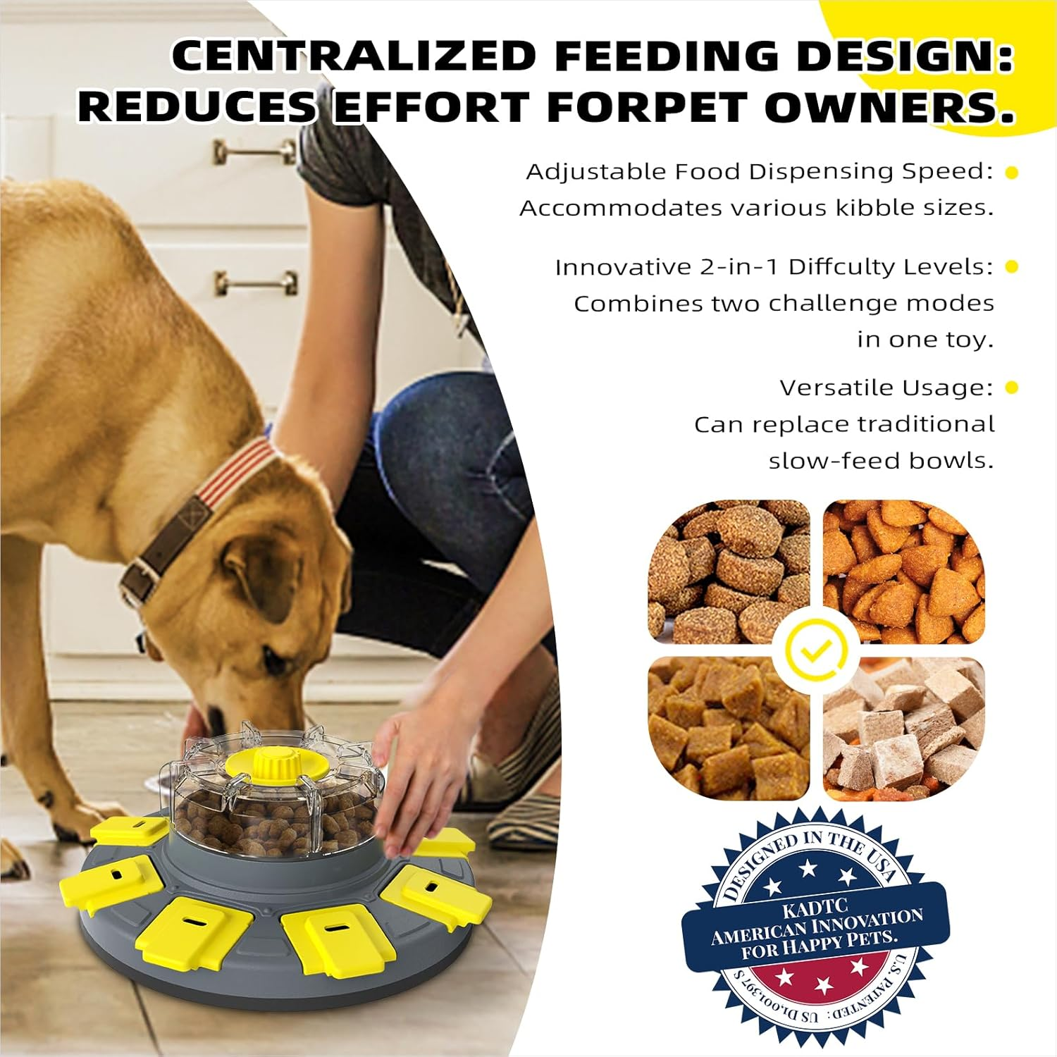 KADTC Level 2 in 1 Dog Spinning Puzzle Toys for Small/Medium/Larger Dogs Adjustable Treat Dispensing Food Puzzles Slow Feeder Brain Stimulating Puppy Mental Stimulation Enrichment Interactive Games