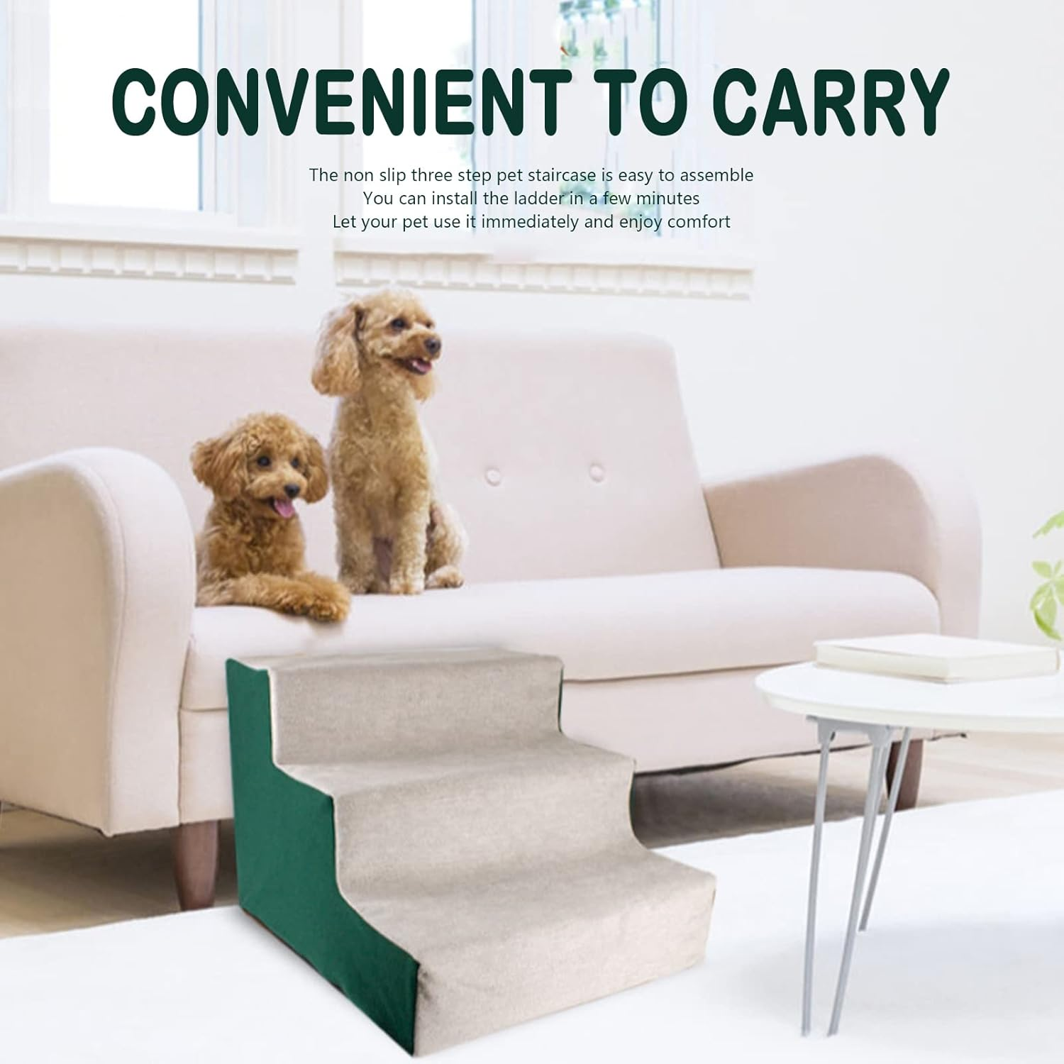 Pet Steps, Soft Plush Portable Pet Stairs with Removable Washable Cover, Non Slip Dog Stairs Folding Pet Stairs for Small Dogs Cats Pets image number 1