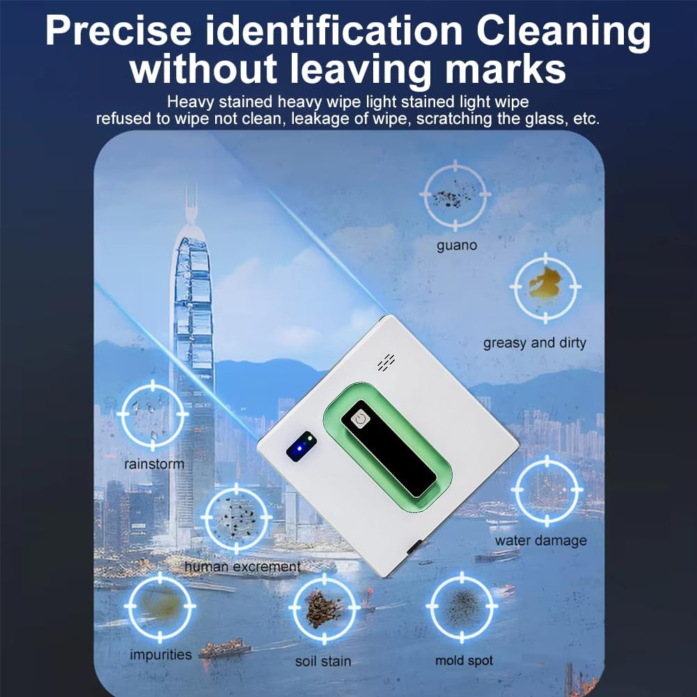 Window Cleaner Robot with Dual Water Spray, Automatic Window Cleaner Robot Smart Glass Washer with Anti-Falling Sensor,App Control,Suitable for Outdoor Indoor High Rise Windows Tiles (White+Green) image number 5