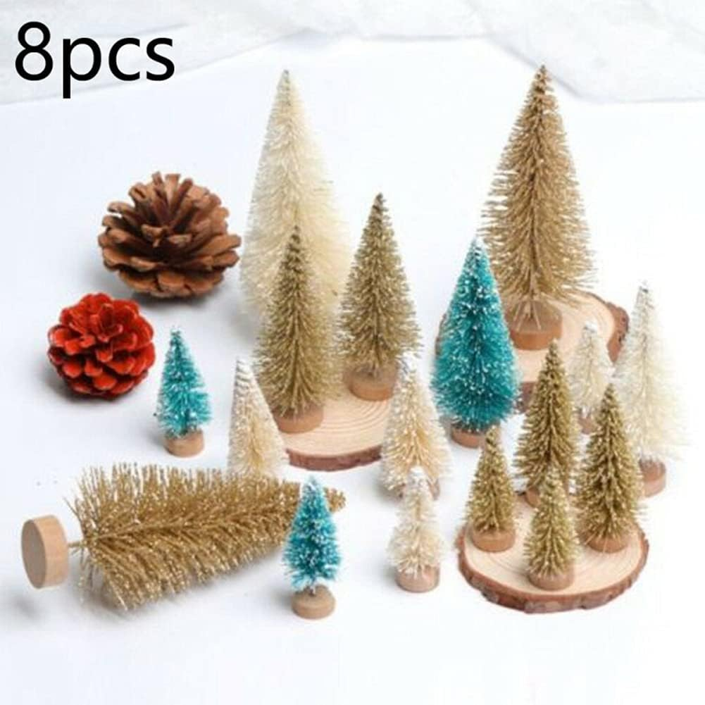 8 Pcs Artificial Mini Christmas Trees, Miniature Pine Trees Sisal Trees with Wood Base Tabletop Christmas Tree for Christmas Xmas Holiday New Year (Gold, 8 Pcs) image number 4