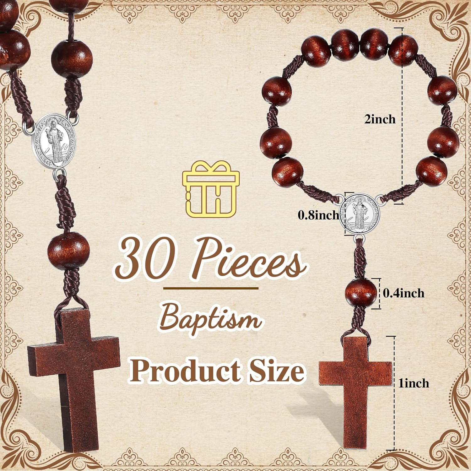 Yinkin 30 Pieces Baptism Rosary Bible Verse Favors Mini Baptism Favors Wood Rosary Religious Crosses Bulk Gifts with 30 Organza Bags Mini Rosaries Bulk for First Communion Christening Party Gift image number 4