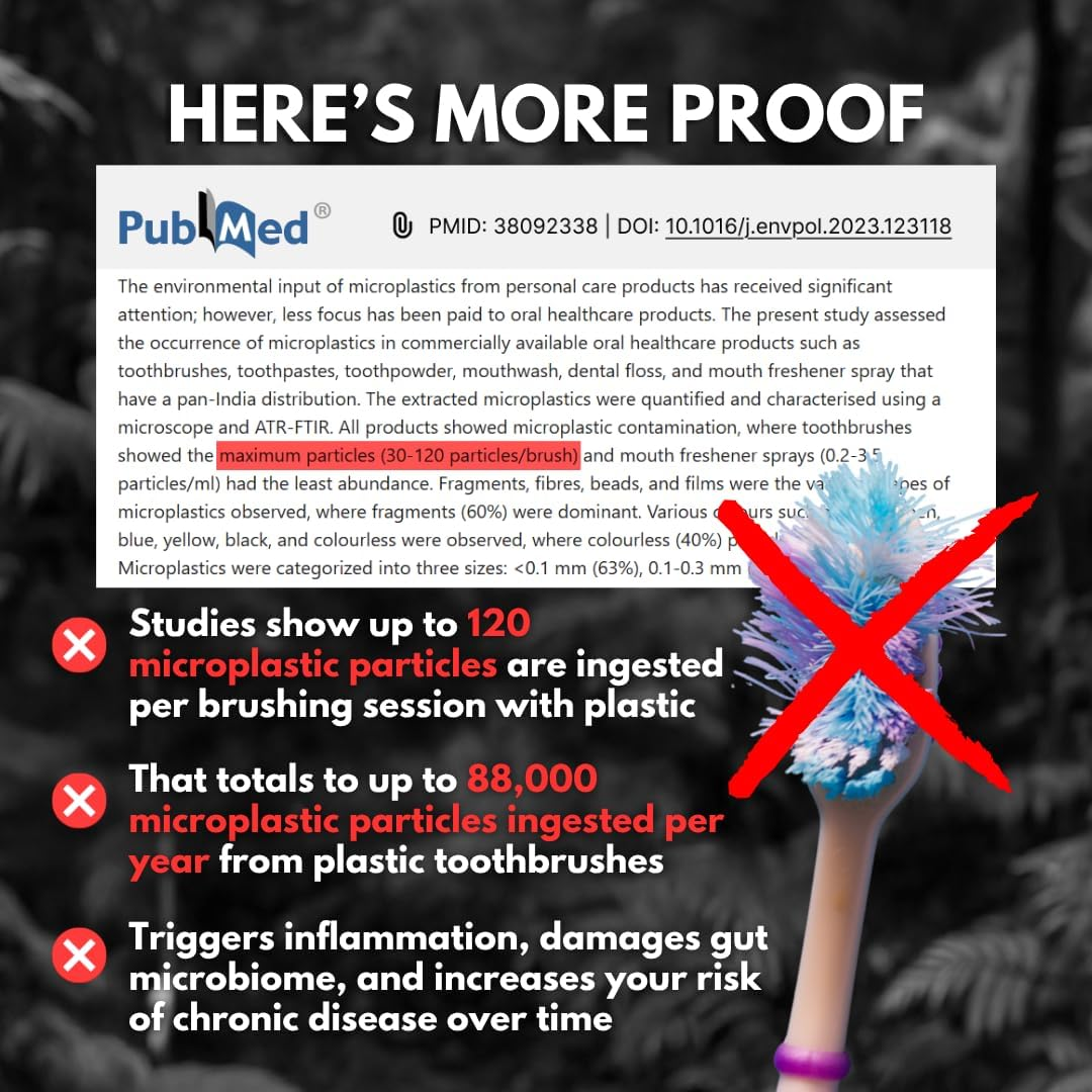 PRIMALS Boar Bristle & Bamboo Toothbrush (4-Pack) - 100% Real Boar Bristles - Plastic & Nylon Free image number 1