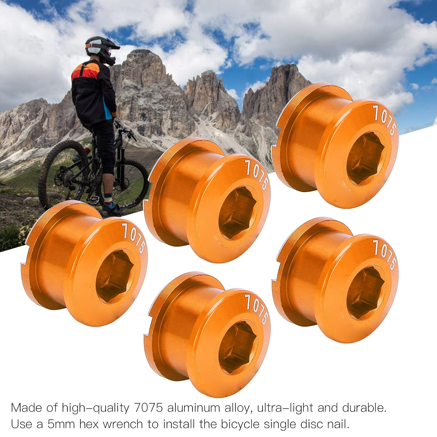 Accessories, Single Chainring Bolts Single Chainwheel Bolts and Nuts for Road Bike Folding Bike Fixed Gear Bike Track Bike for Mountain Bike(Gold) image number 2