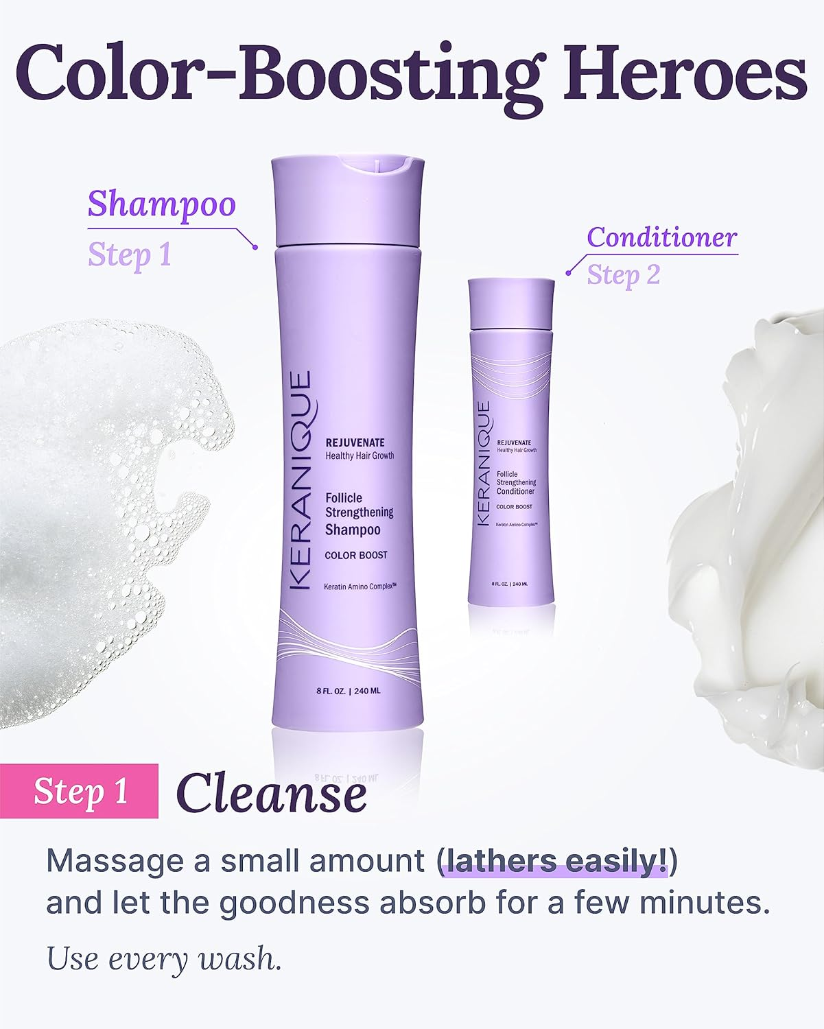 (1 Pack) - Keranique Colour Boost Scalp Revitalising Shampoo, 240Ml - Keratin Amino Complex, Sulphate, Dyes and Parabens Free - Protects Colour, Prevent Fade and Dry-Out, Strengthens Hair image number 2