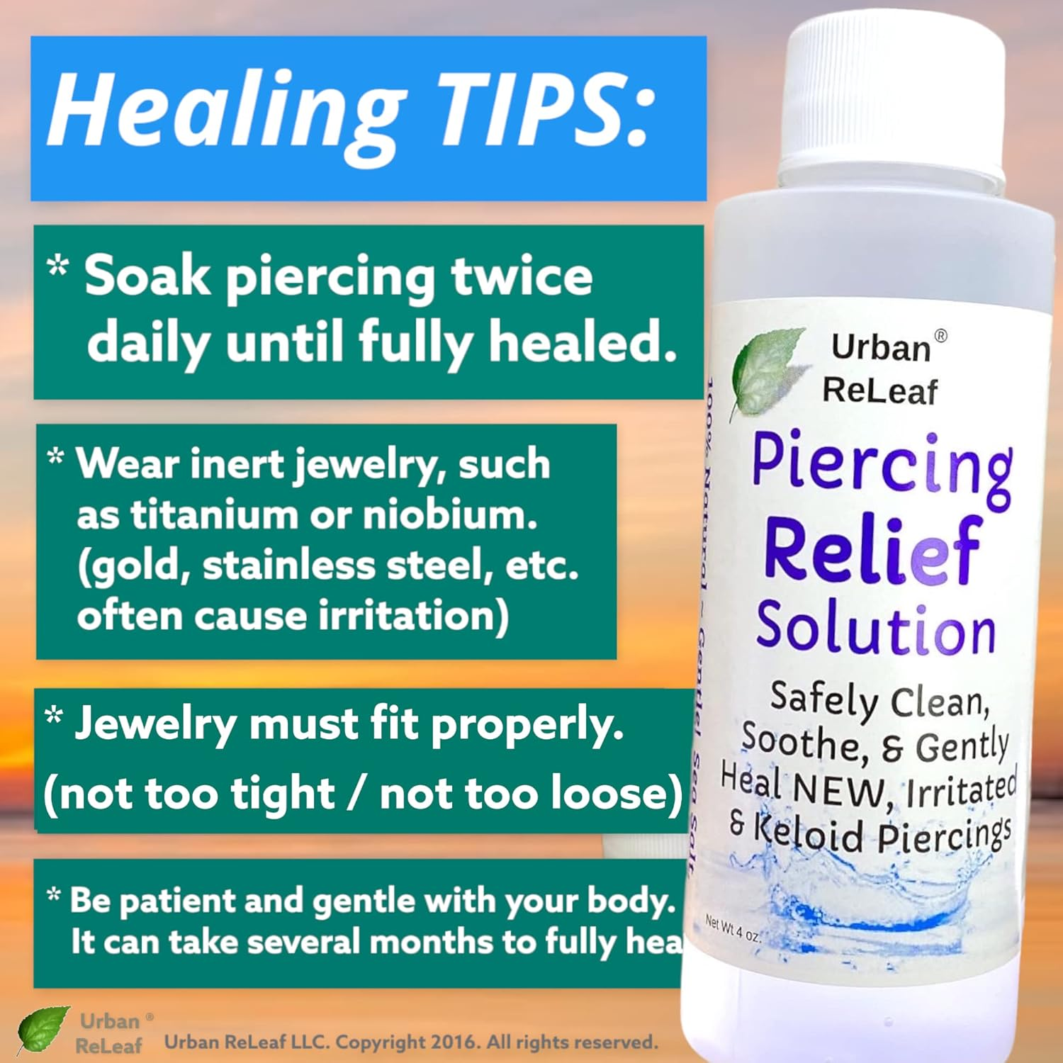 Urban Releaf Piercing Relief Solution ! Safely Clean, Soothe & Gently Heal New, Irritated and Keloid Piercings. 100% Natural Sea Salt, Tea Tree, Rosemary image number 4