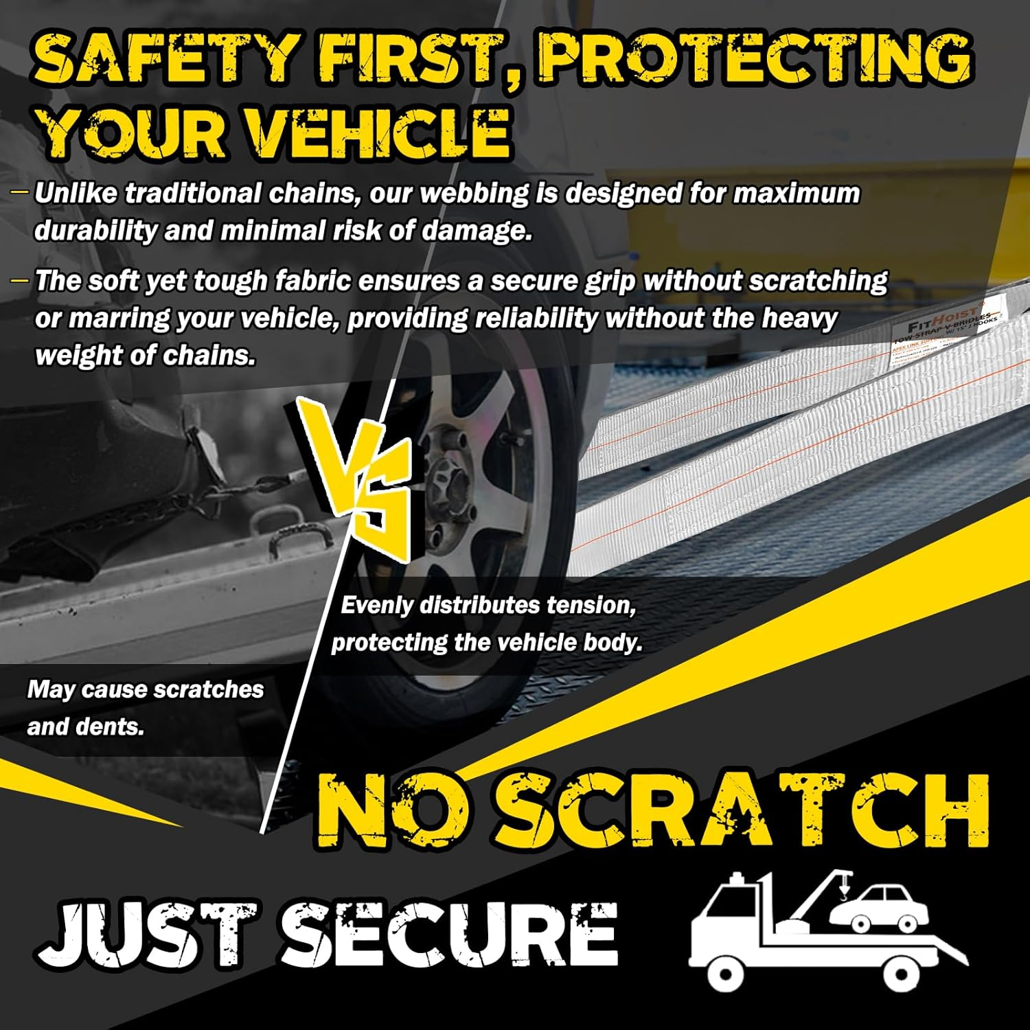 FITHOIST Tow Straps V Bridle 3" X 24" with 15" J Hooks 5400 Lbs image number 1