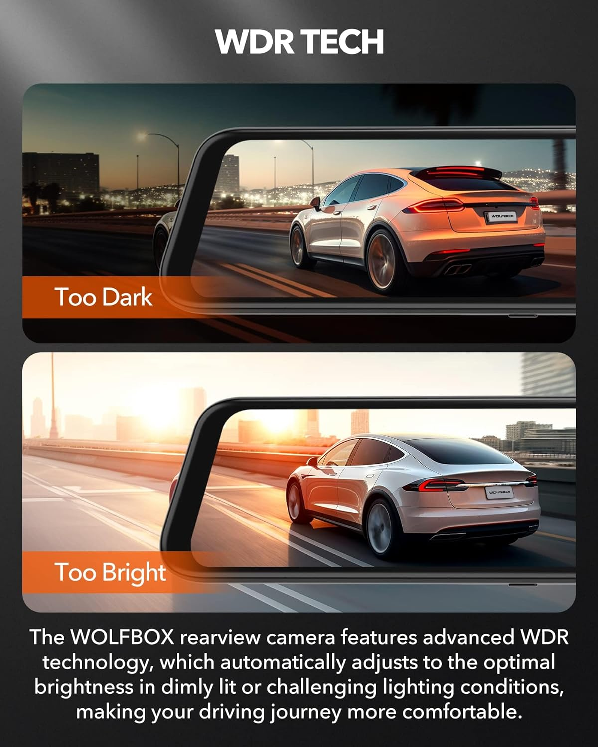 WOLFBOX G840H 12'' Mirror Dash Cam, with 2.5K Front Camera and 1080P Rear Camera, Wifi-Enabled Mirror Dash Cam Front and Rear, Includes a 32GB Card & GPS image number 1