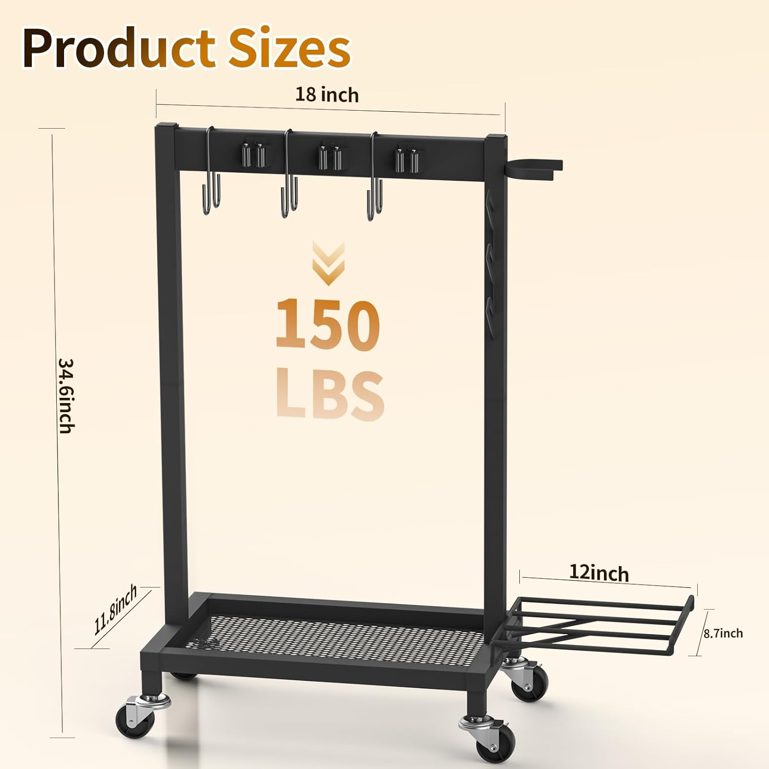 Broom Holder with Cleaning Supplies Organizer Load 160 LBS Cleaning Cart with Wheels Broom Closet Storage with 6 Mop Hanger Grippers, 3 Double-Hooks, Vacuum Stand for Laundry Garage Organization image number 3