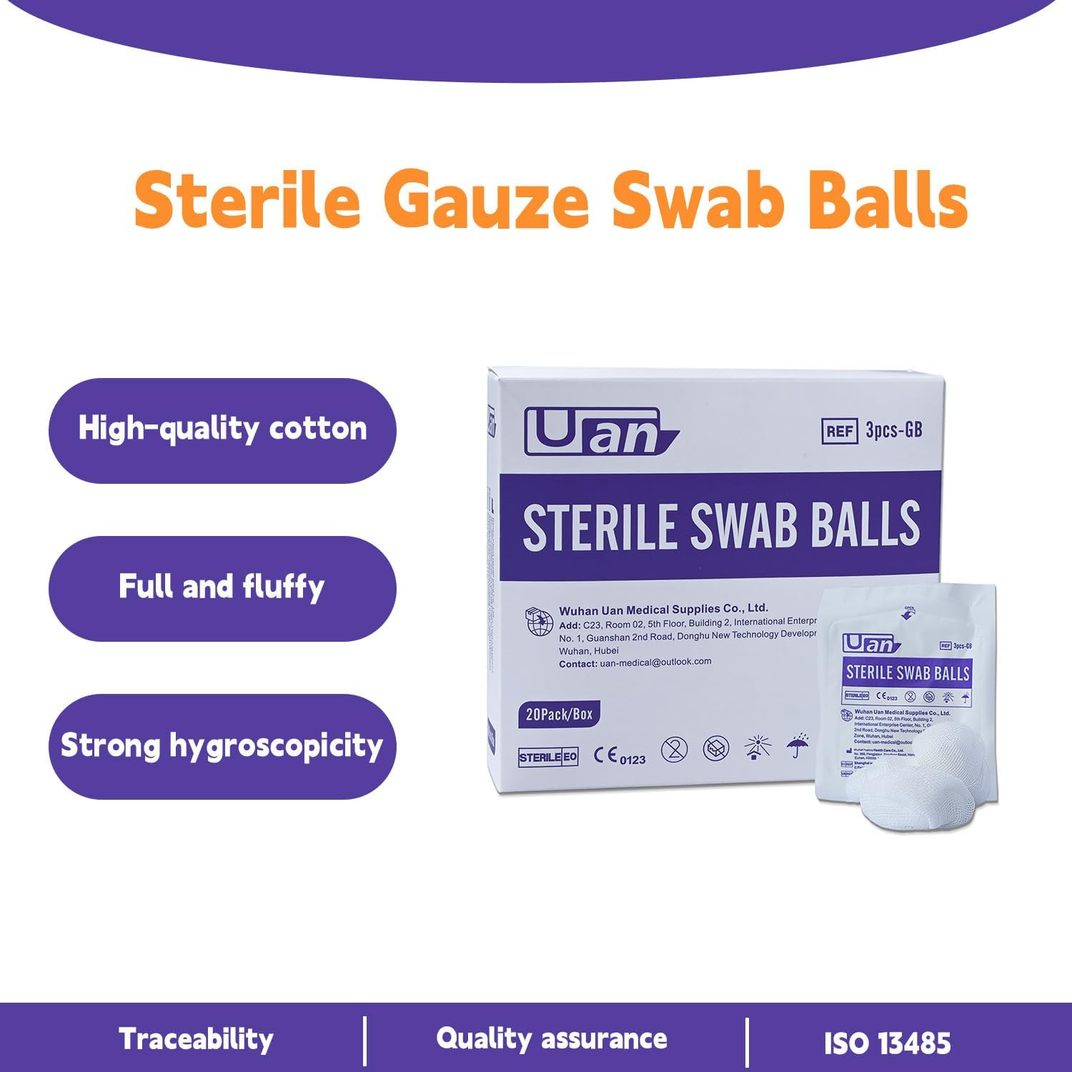 Cotton Sterile Wound Care Swabs - Individually Packaged, Sterilized (Gauze Balls (M) (3Pcs/Pack)) image number 4