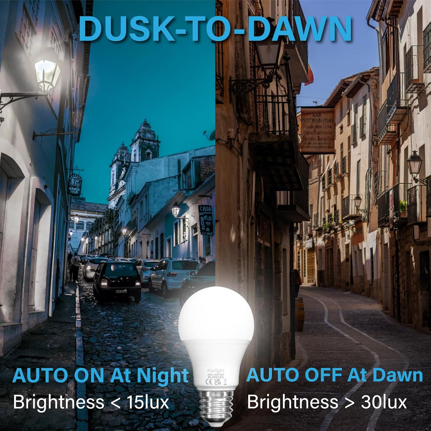 Bonlux 12W E27 Dusk to Dawn Outdoor LED Lights Sensor Bulbs, Automatic On/Off Lamps with 1000 Lm, for Porch, Garage, AC85-265V (Pack of 2, Cool White 6000K) image number 5