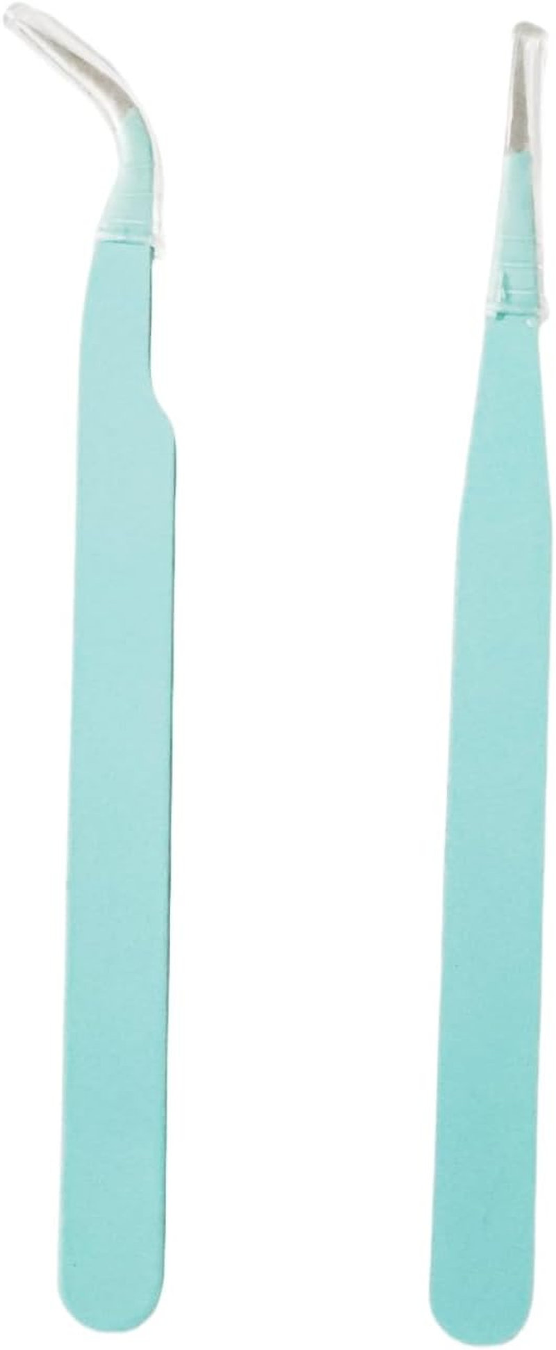 2 Pcs Tweezers,Straight Curved Tweezers,Sticker Tweezers,Craft Tweezers,For Small Gardening and Kitchen,Diy Art,Mint Green image number 3