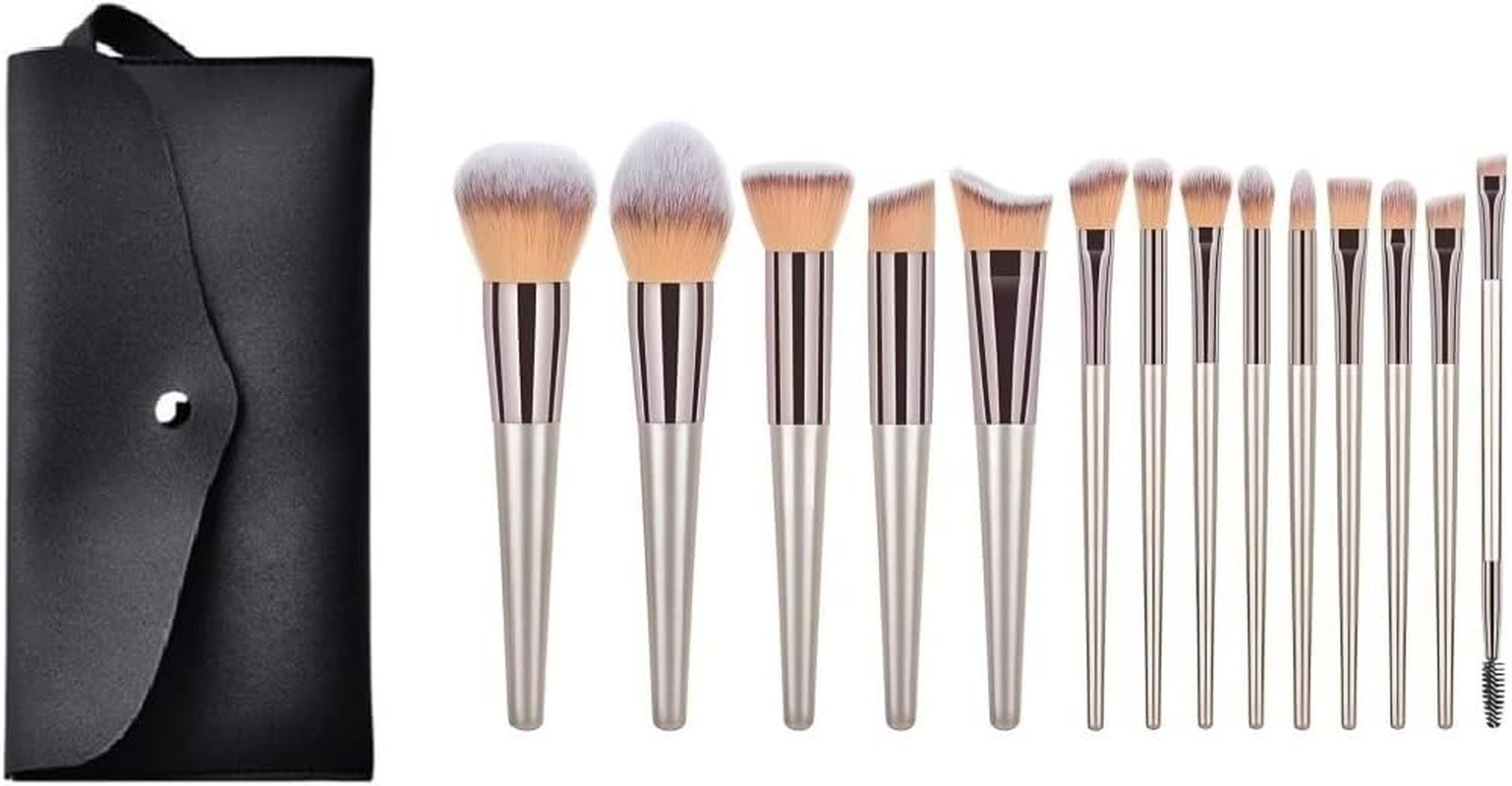 14-Piece Champagne Gold Professional Makeup Brush Ensemble, Including Foundation Brush, Blending Brush, Powder Brush, Blush Brush, Concealer Brush, and Eye Makeup Brushes, Comes with a Bag image number 2