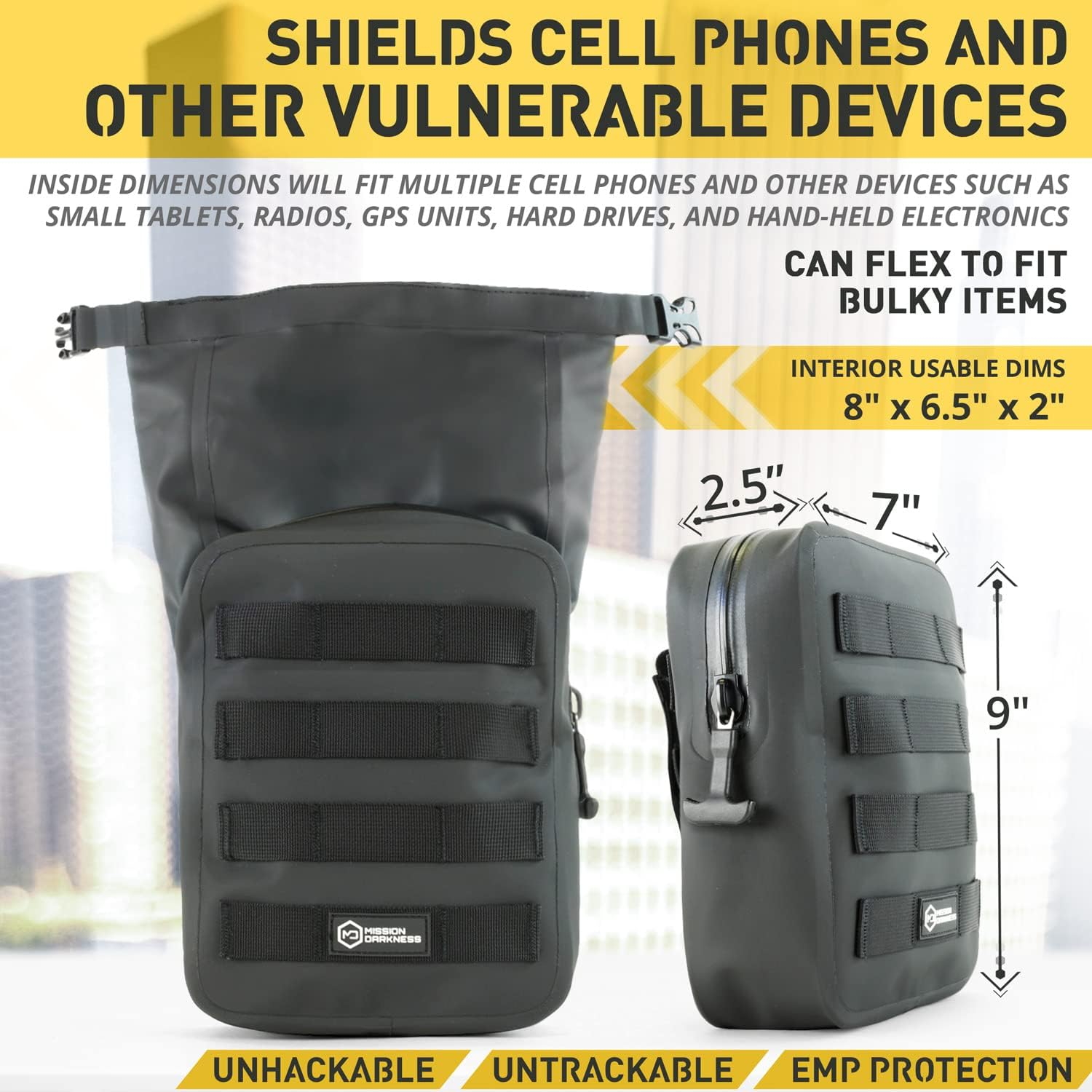 Mission Darkness Dry Shield MOLLE Faraday Pouch (2Nd Gen) // Waterproof & Submergible Dry Bag + RF Shielding Liner. Signal Blocking, Anti-Tracking, EMP Shield, Data Privacy, Electronic Device Security