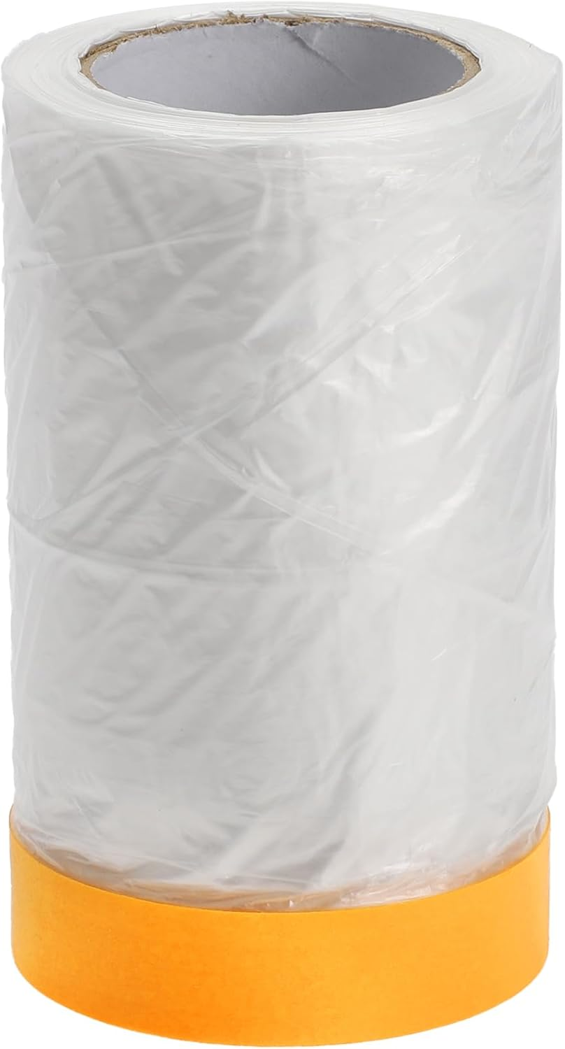 X AUTOHAUX 1 Pcs for Wall Covering Frames Cars Auto Body Paint Supplies Pre-Taped Masking Film Plastic Cover 1000X55Cm / 32.81Ftx21.65" White Orange PE Film image number 3