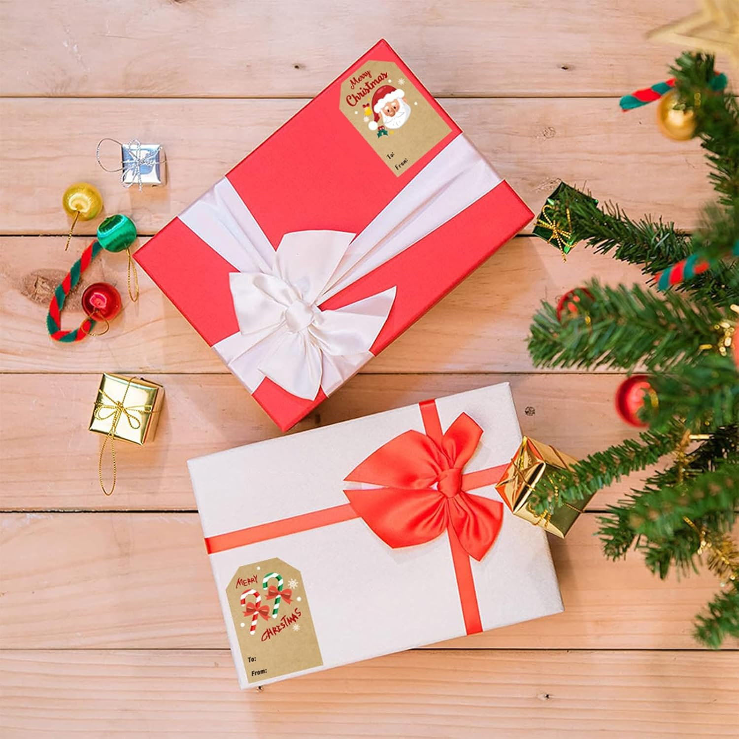 Christmas Tags Self-Adhesive, 250 Merry Name Tags Rolls, 50Mm X 75Mm Kraft Gift Tags for Presents, Labels for Gifts image number 6