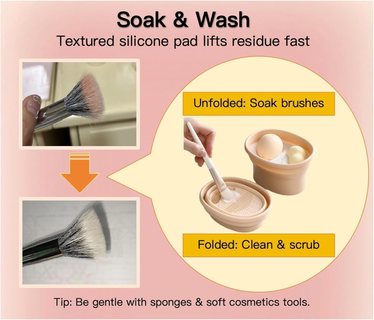 Dannisly Collapsible Makeup Brush Cleaner Mat 3 in 1 Silicone Makeup Brush Cleaner Bowl Cosmetic Brushes Cleaning Tool Organizer for Storage and Air Drying