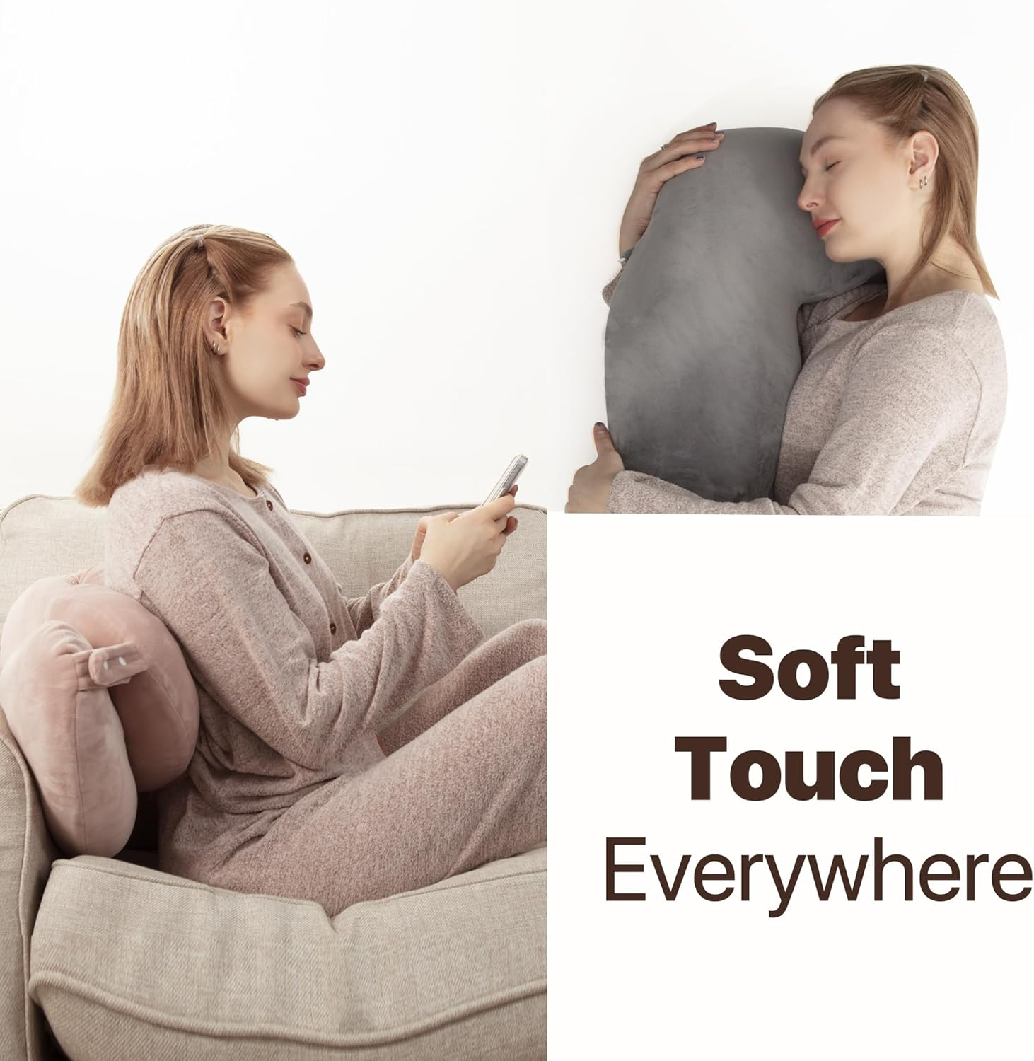 Texstead Pea Body Pillow for Side Sleepers, Hugpillow Cuddle Pillows for Adults,Memory Foam Hug Pillow 109X43Cm Pink