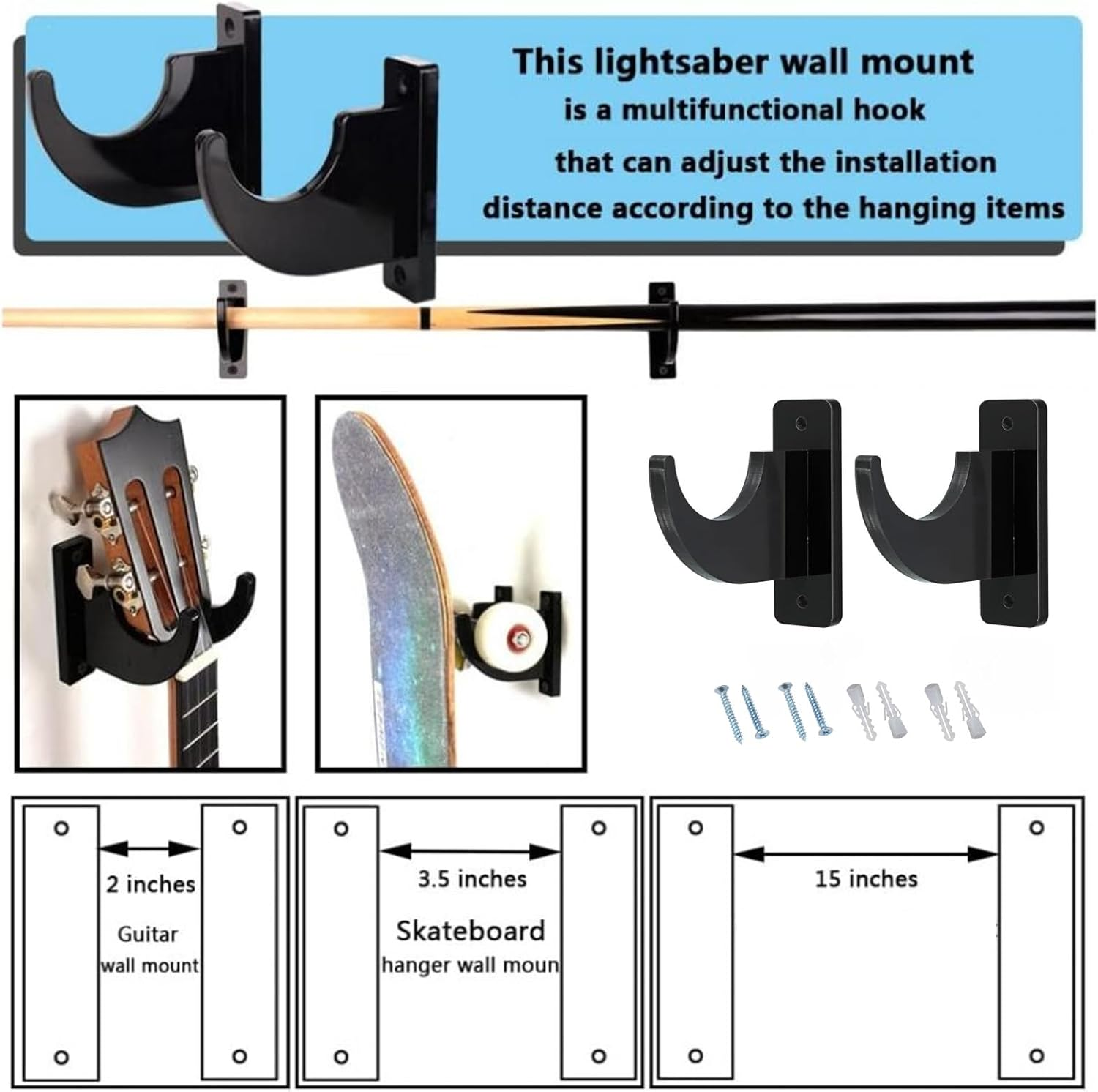 2 PCS Sword Holder Wall Mount, Adjustable Sword Hook, Strong Load Bearing Wall Mount Samurai Sword Hanger Display Holder, Sword Wall Mount Display Rack Stand image number 3