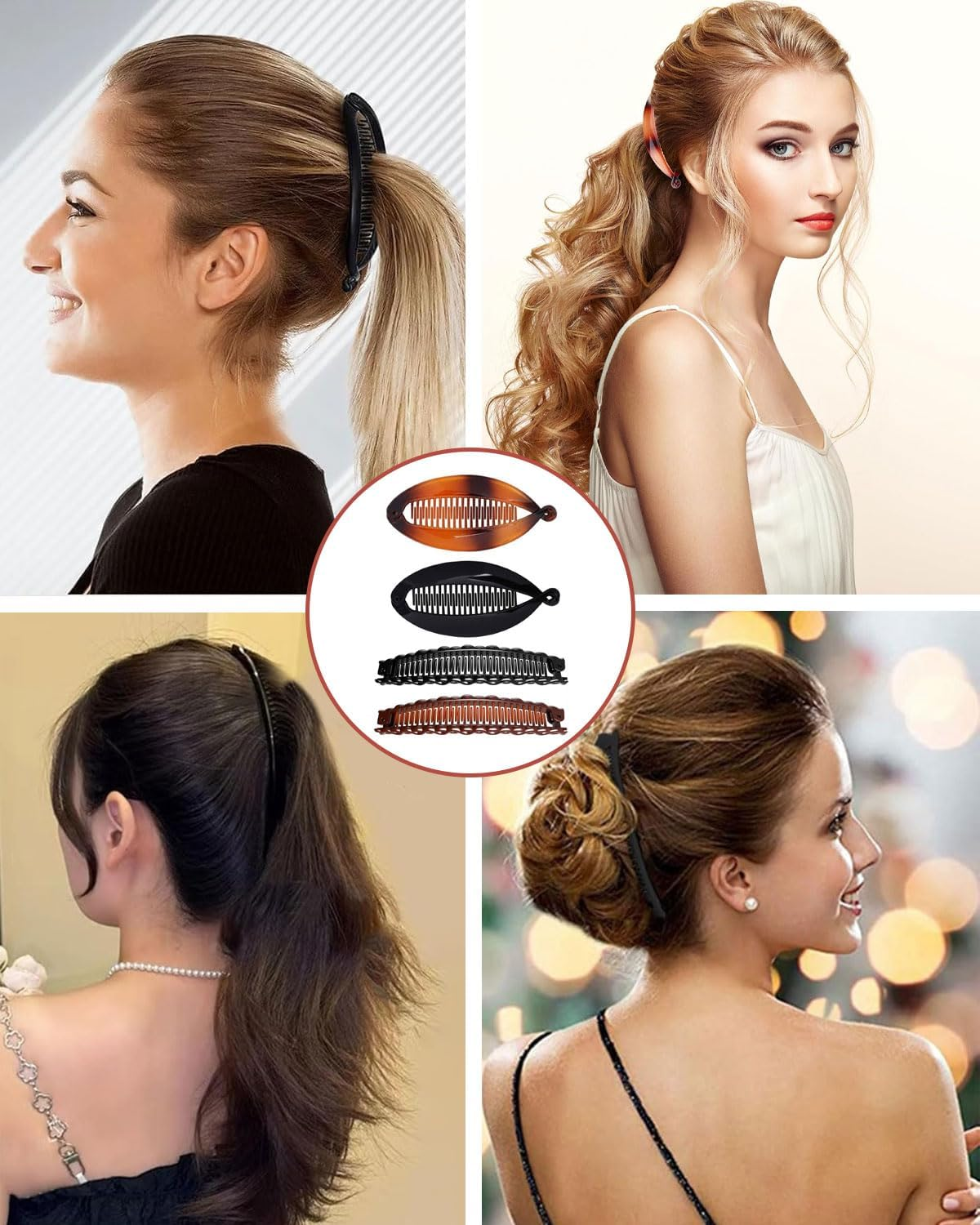 KEMUZ Pack of 4 Banana Clips, Non-Slip Ponytail Holder, Vintage Fishtail Hair Clip, French Ponytail Holder for Long, Curly or Straight Hair, for Women and Girls image number 4
