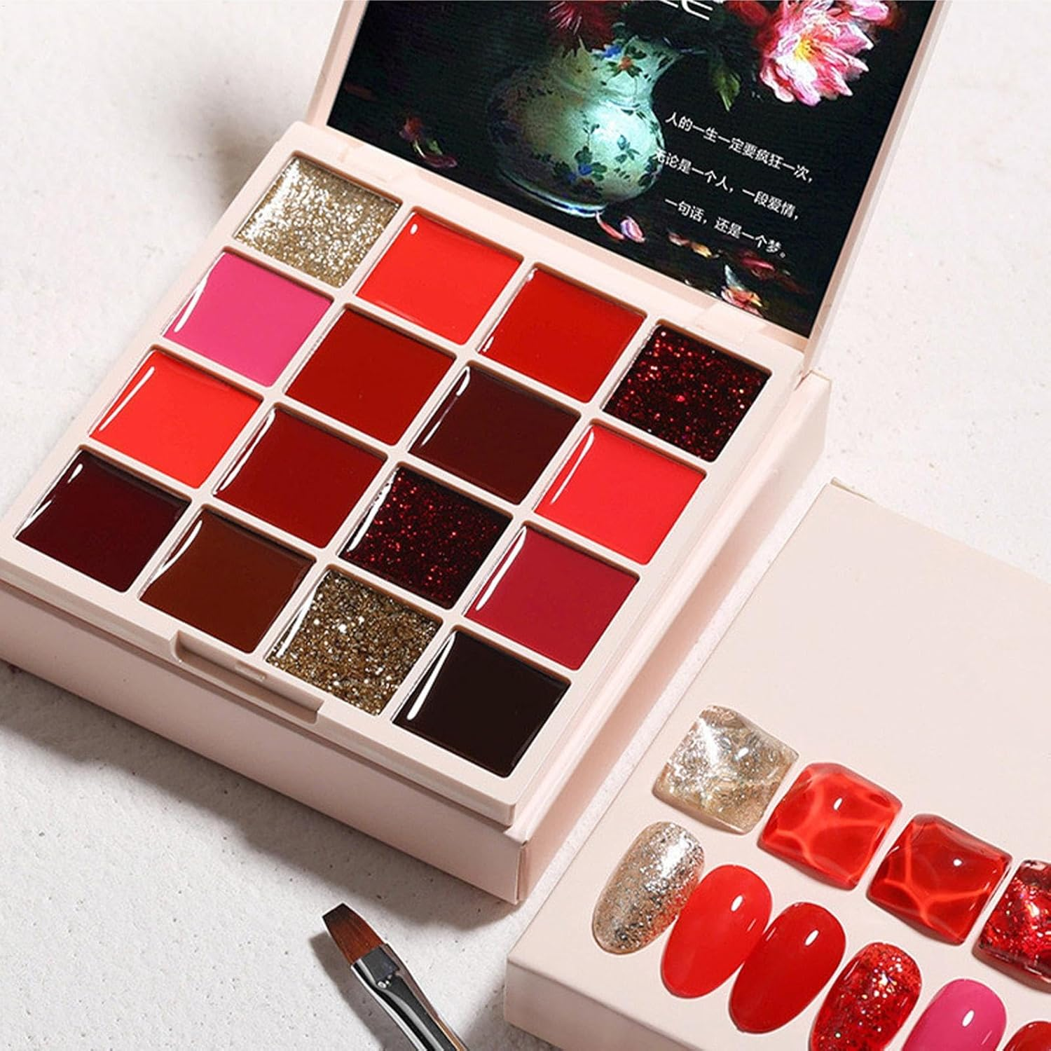 Solid Nail Gel Polish | 16-Color Cream Nail Gel Polish | Glossy Solid Nail Gel Polish Oil Painting Manicure Palette Nail Glue for Women - 16 Colors Mocha Peach image number 4