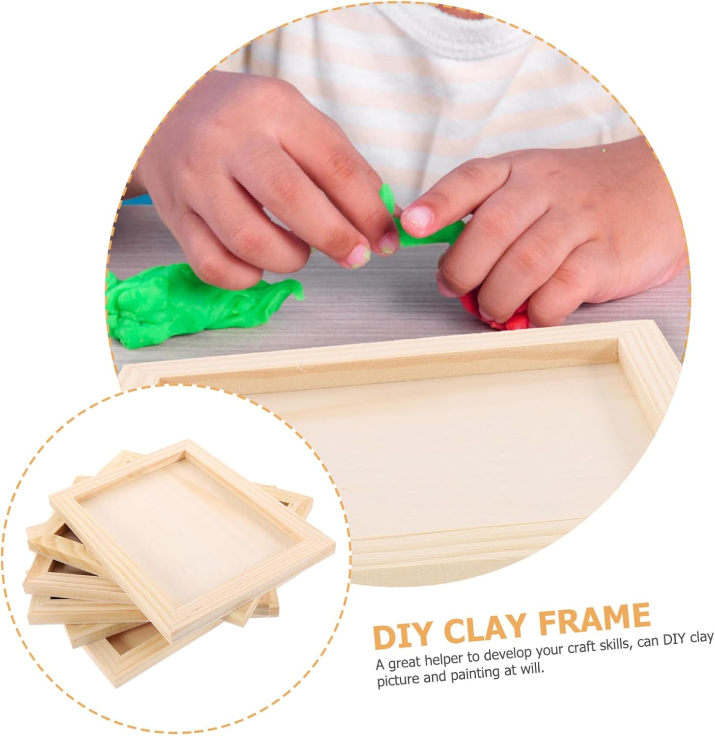 6Pcs DIY Paintable Wood Photo Frames Craft Kit for Unfinished Clay Picture Frames Blank Design for Creative Decor for Arts Crafts Projects image number 3