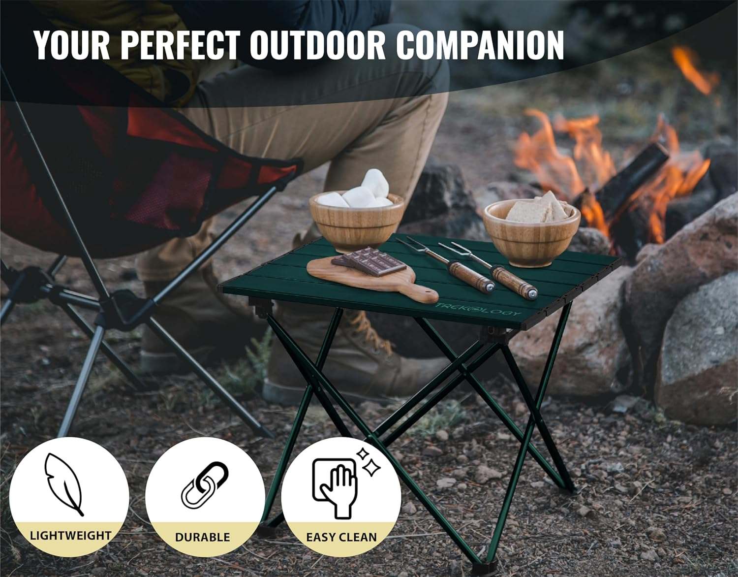 TREKOLOGY Portable Camping Table &ndash; Lightweight Aluminium Folding Table with Carry Bag for Outdoor, Picnic, Beach, Hiking, BBQ, and Travel &ndash; Compact & Sturdy Design image number 2