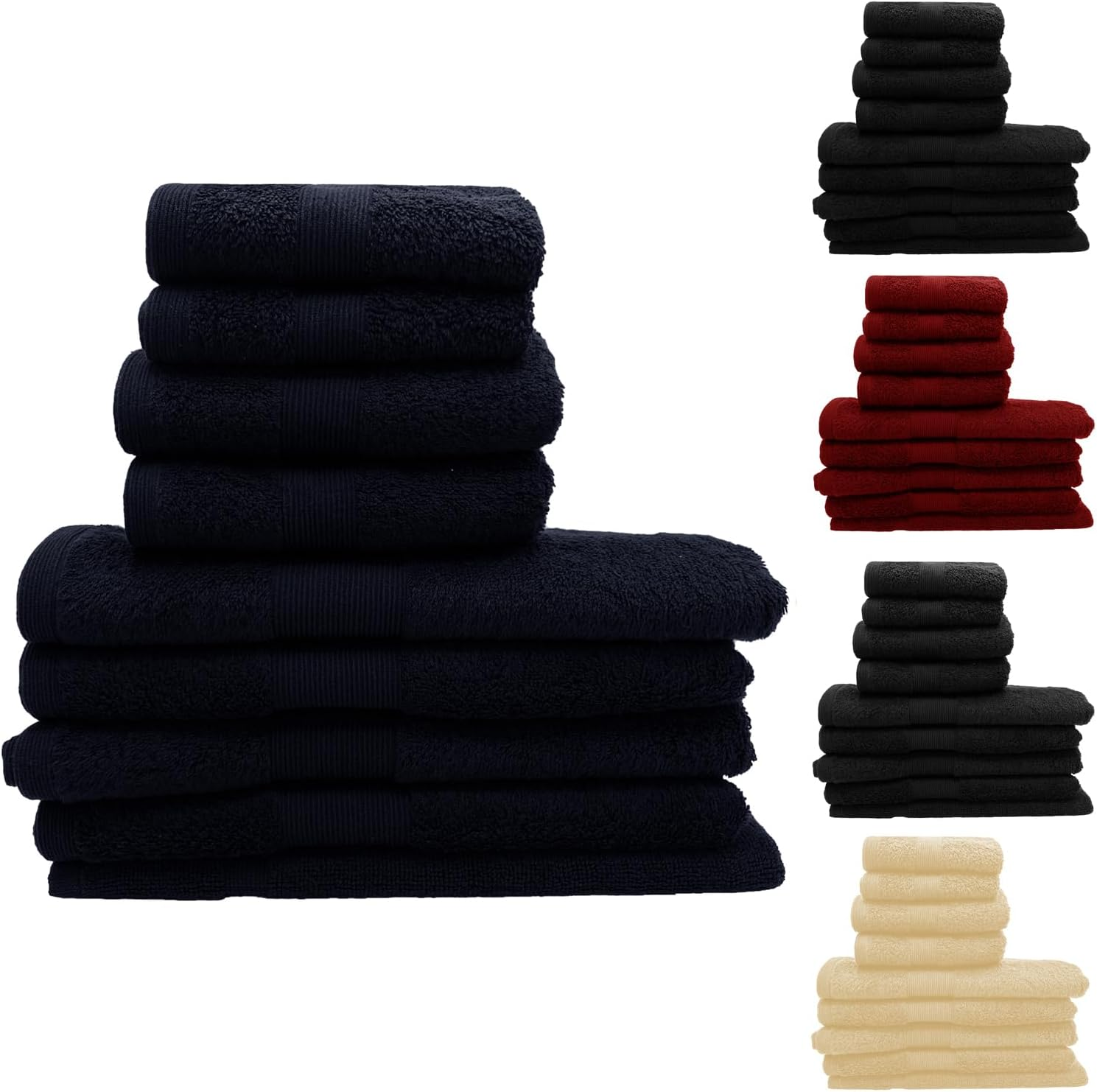 GABA Egyptian Bath Towel 7 Piece Bath Towel Set, 2 Washcloths, 2 Hand Towels, 2 Bath Towels & 1 Bath Mat, Bath Towel Sets with Bath Mat, Egyptian Hotel Bath Towel, Luxury Bath Towels (Navy-Blue) - Black image number 6