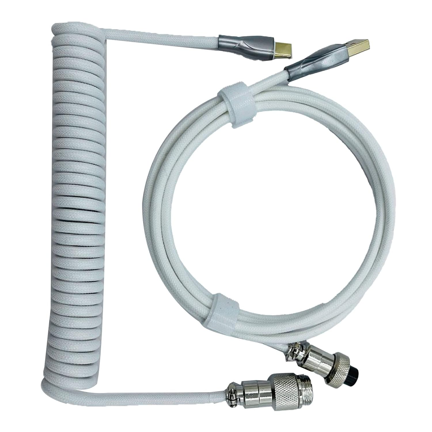 POENVFPO Retractable Coiled Gaming Keyboard Cable Sturdy Connector Two Stage Design Keyboard Cord for Mechanical for Game Enthusiasts PE Material (White)